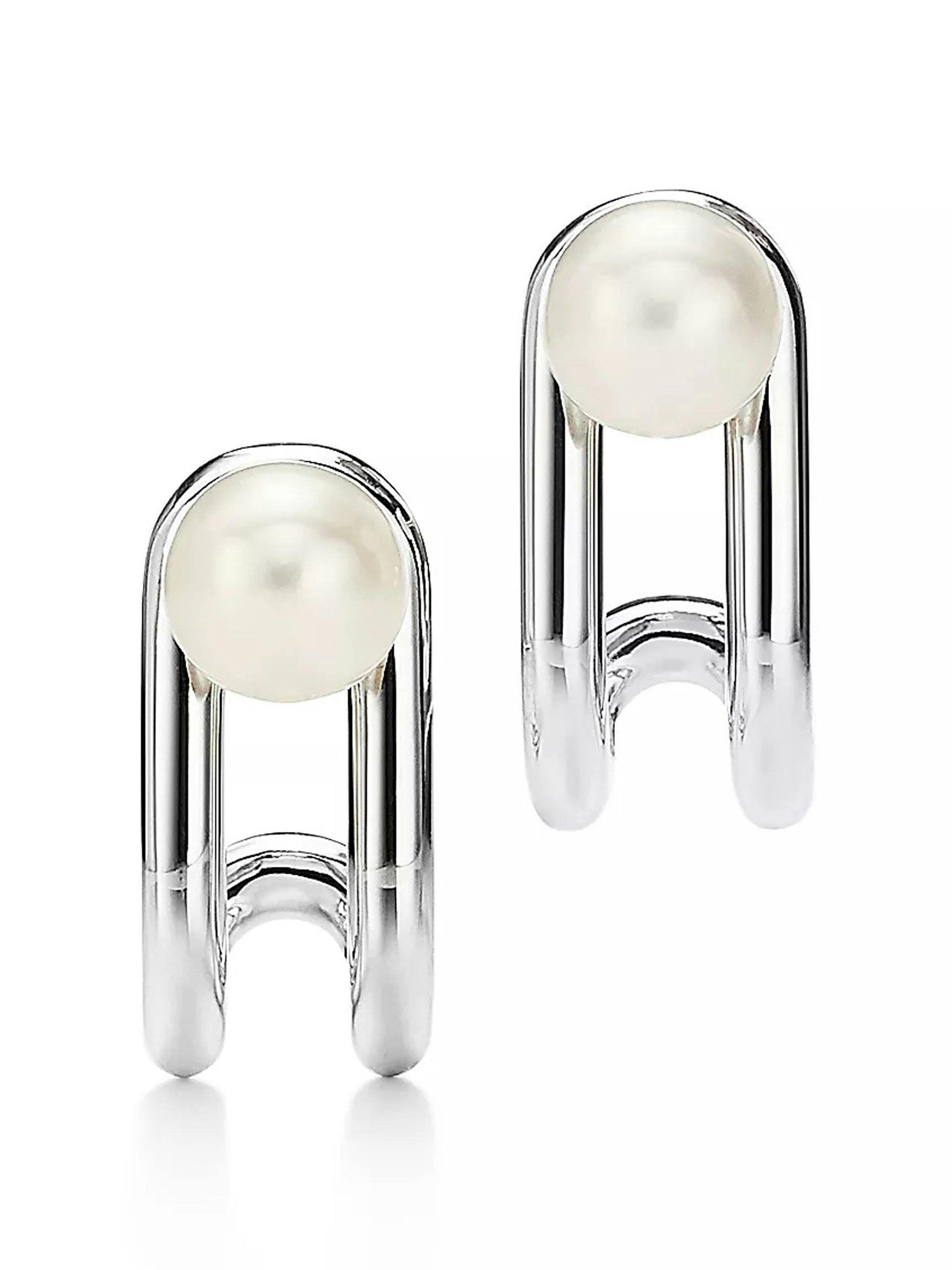 Double pearl hinged earrings