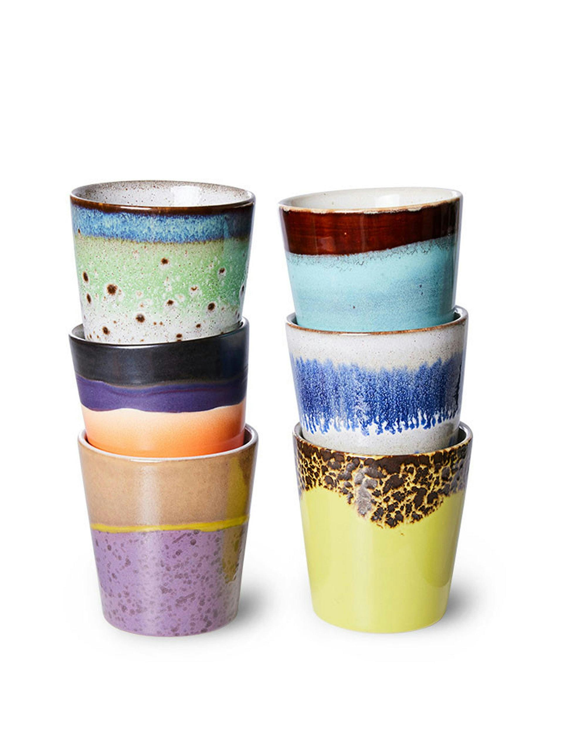 70's ceramic coffee mugs (set of 6)