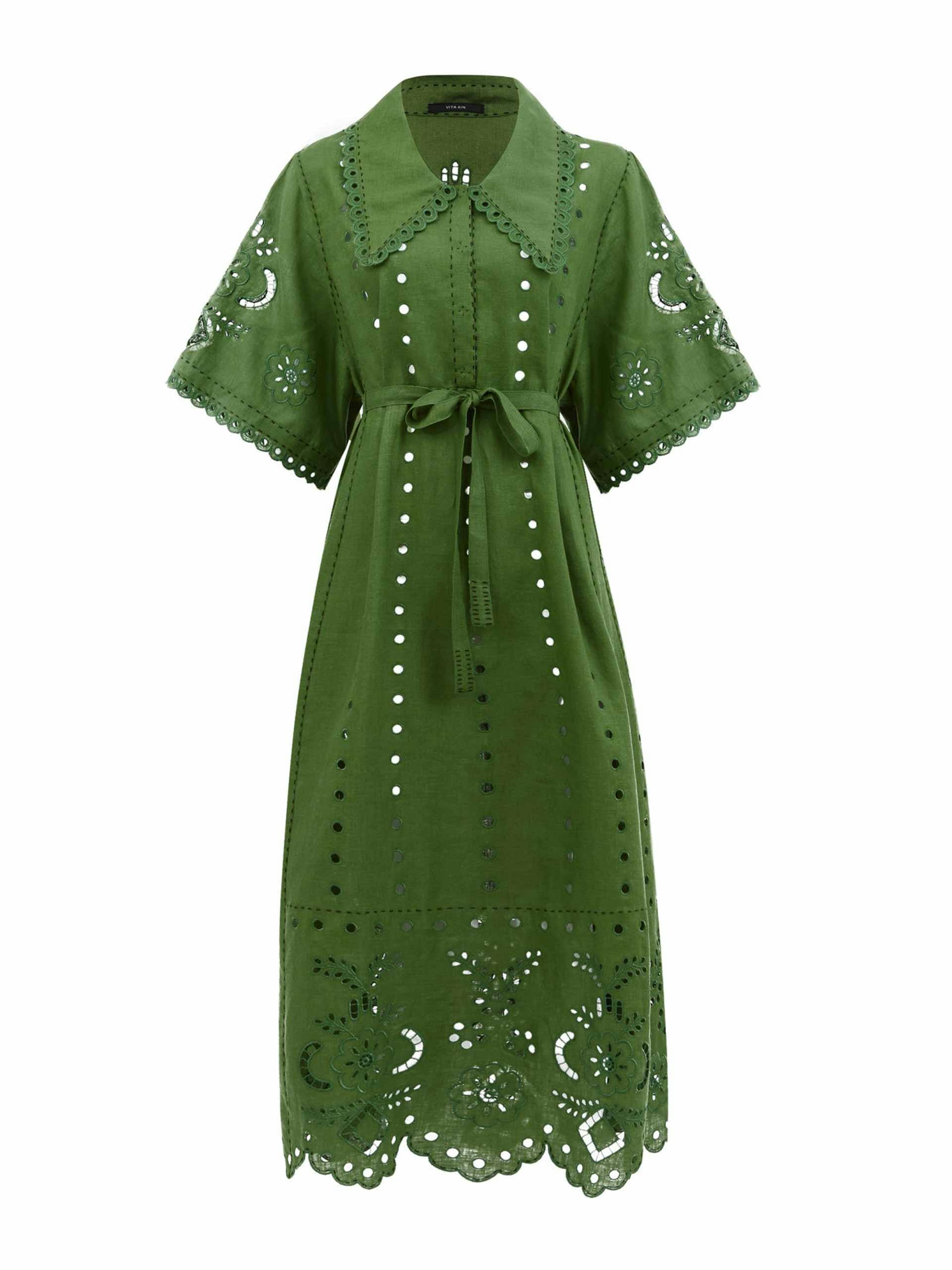 Broderie-anglaise linen dress