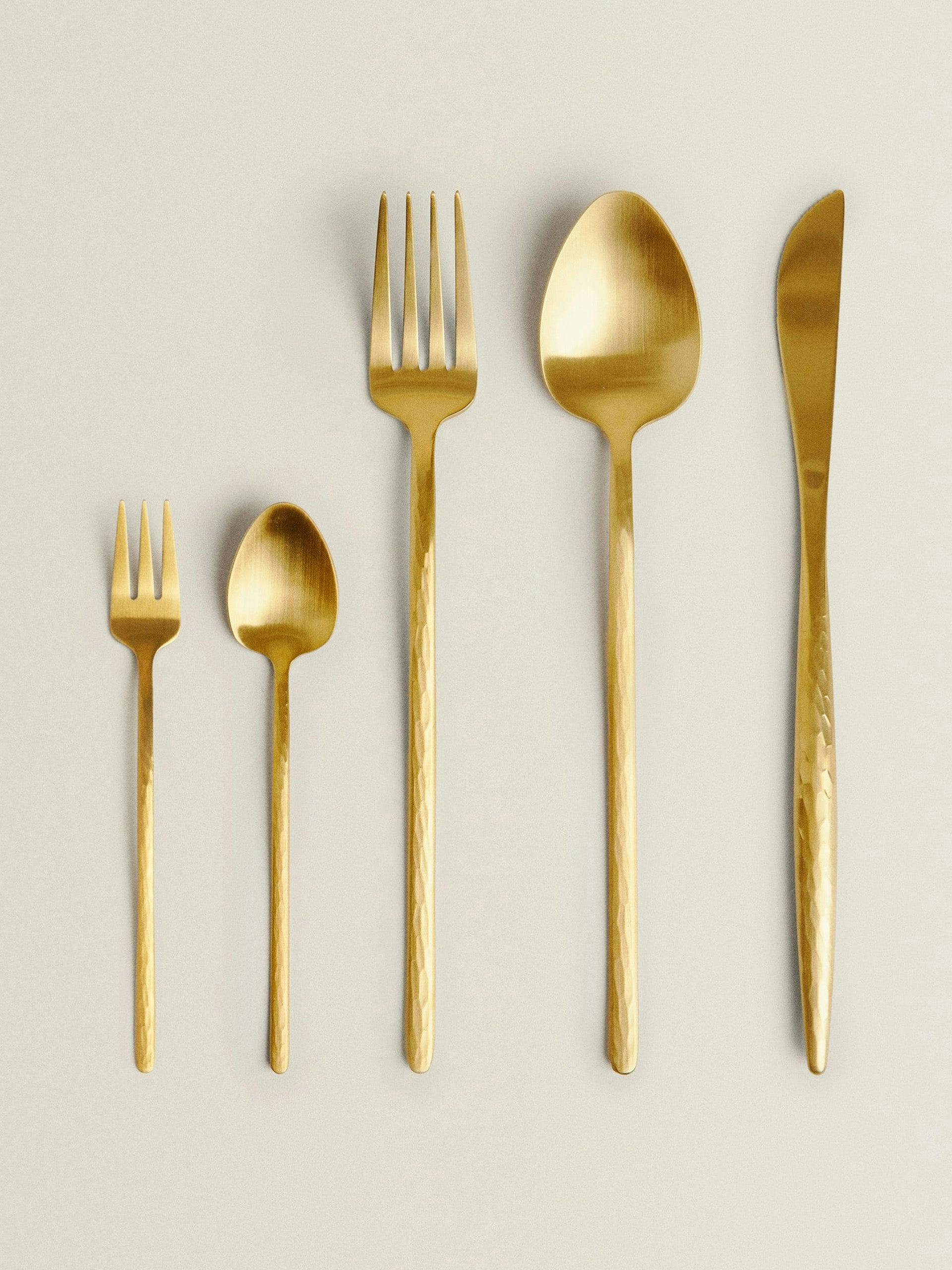 Hammered gold-tone cutlery