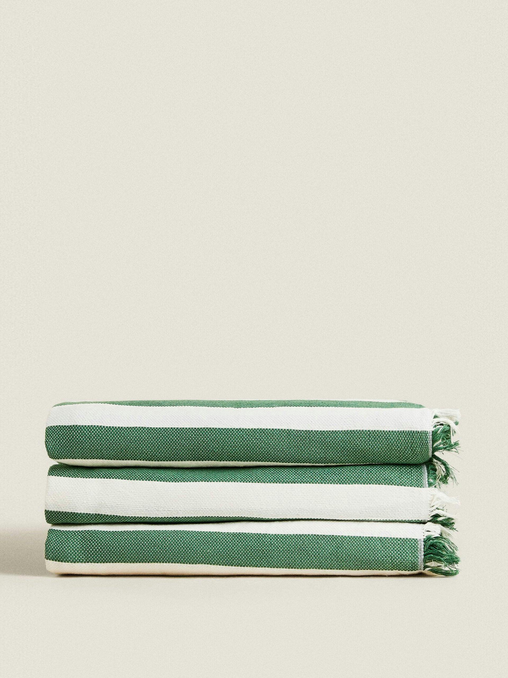 Green striped cotton tablecloth
