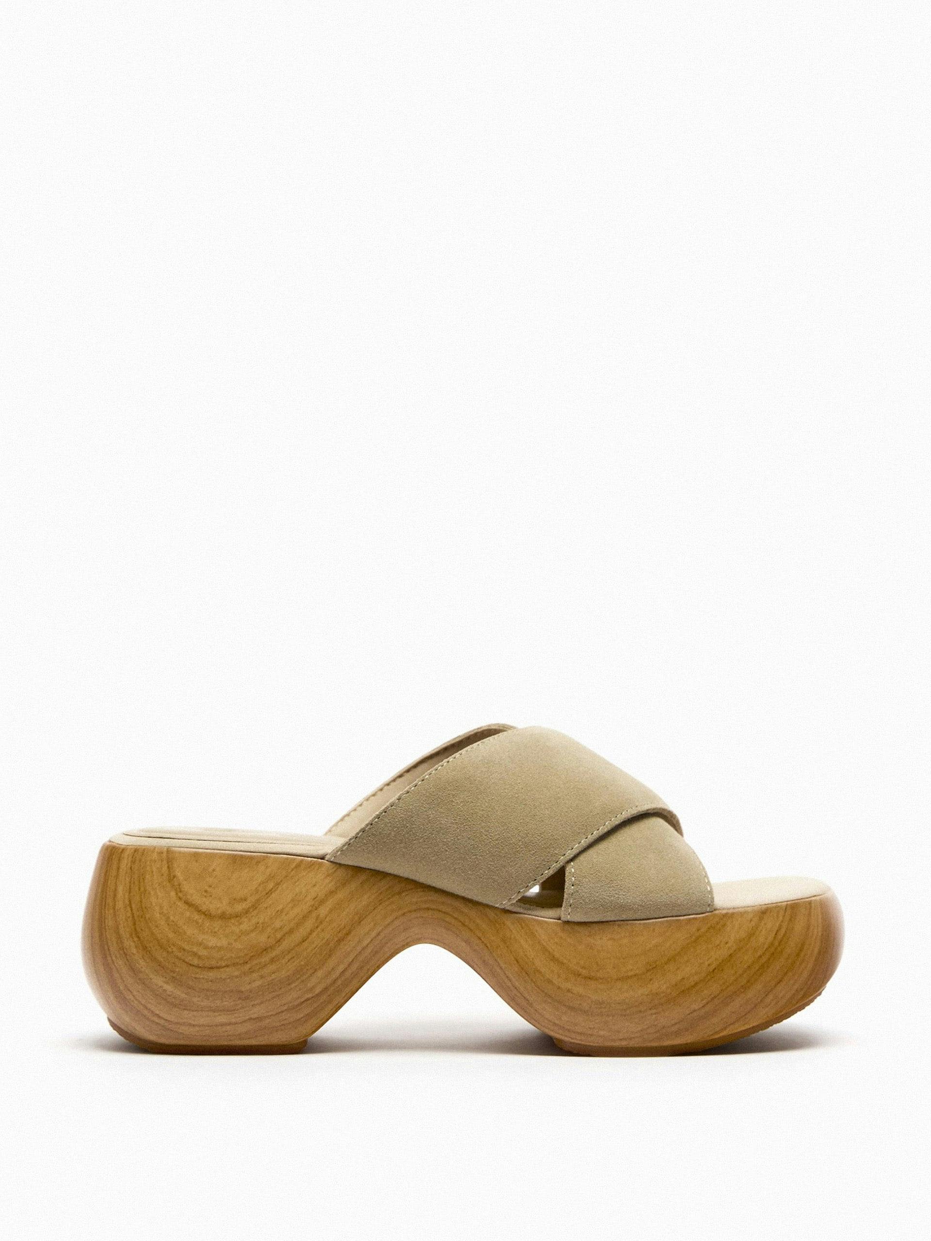 Chunky wood-effect and suede sandals