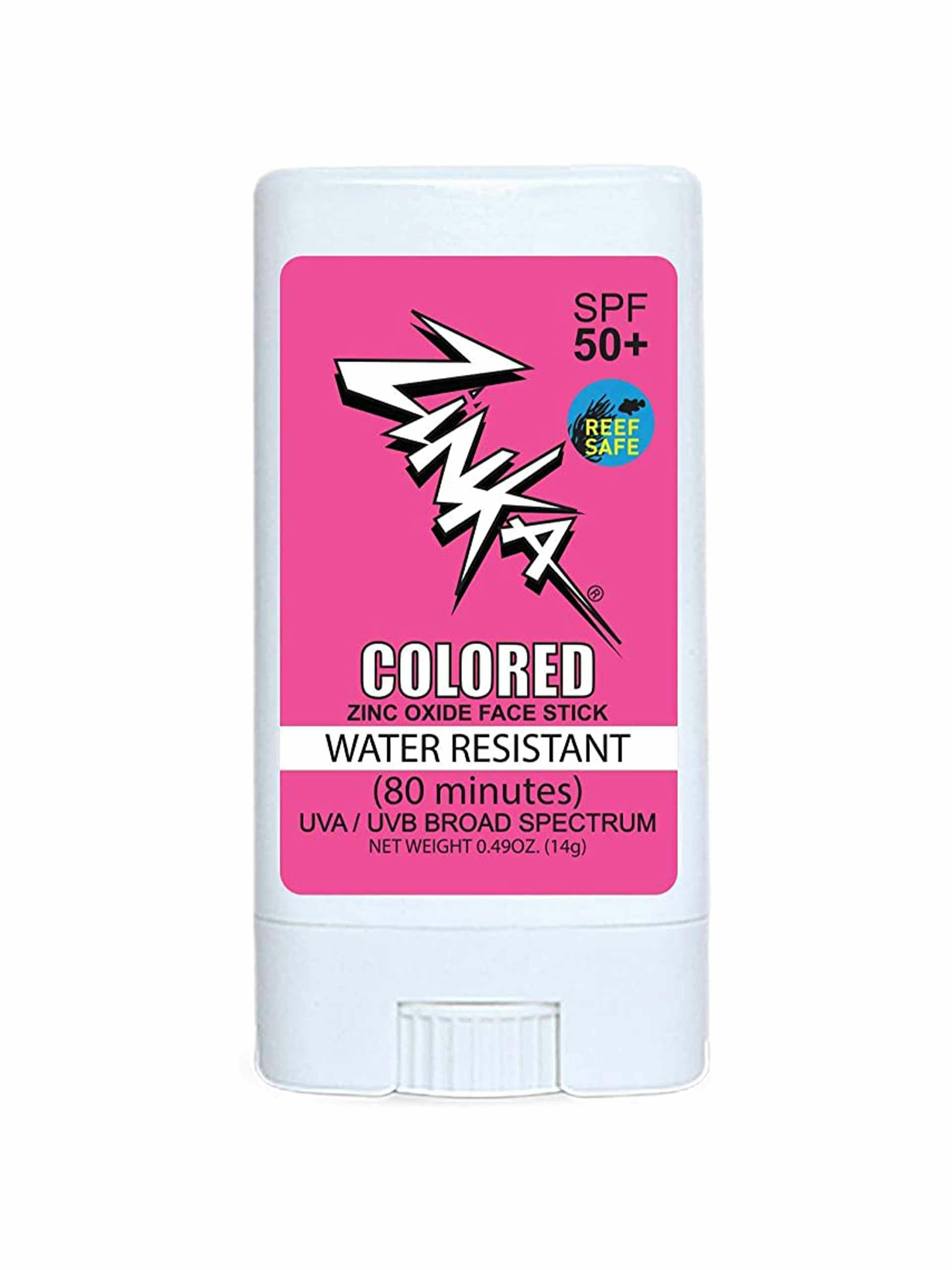 Pink water resistant zinc oxide face stick