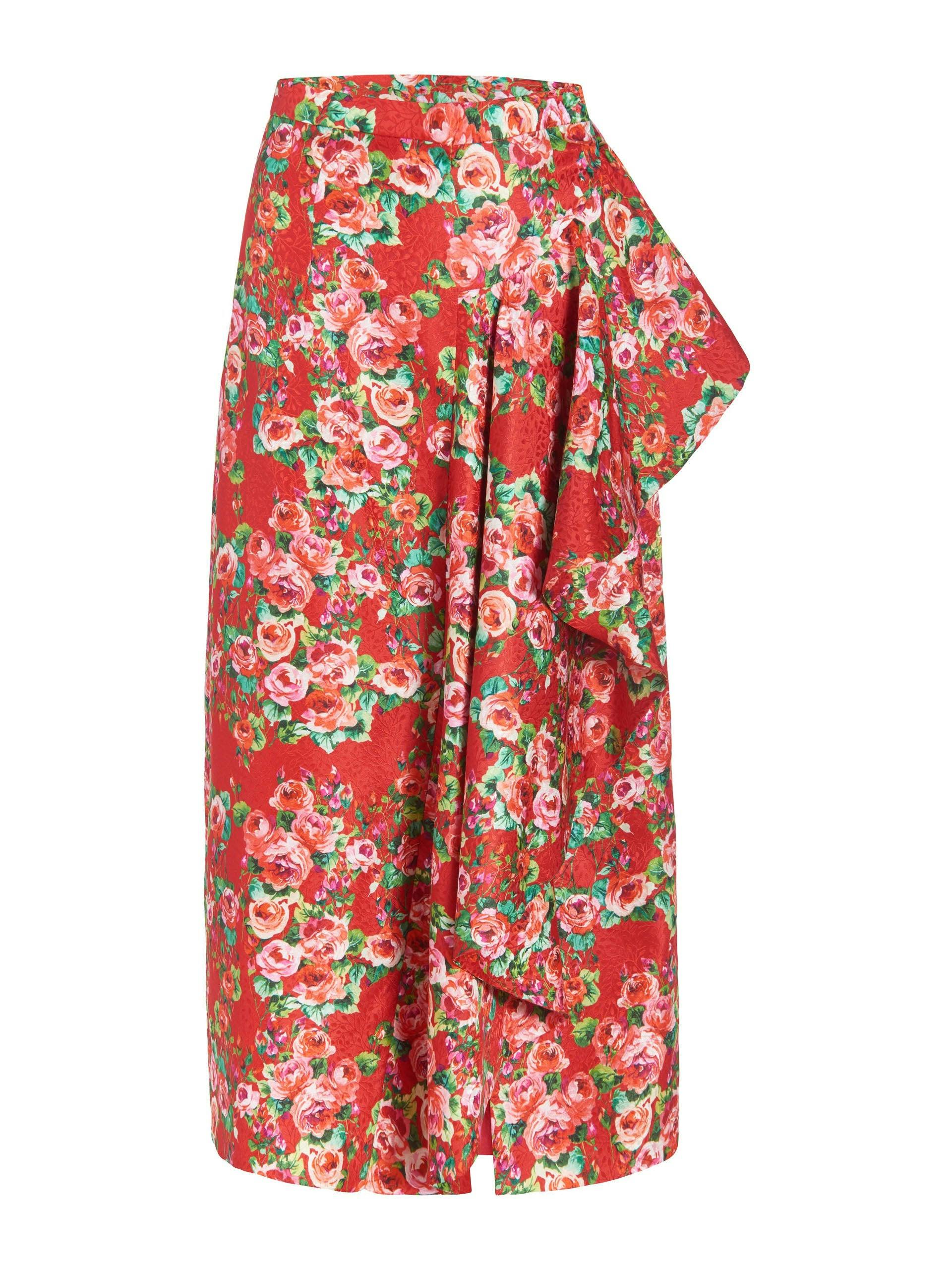 Red rose floral Shirley midi skirt