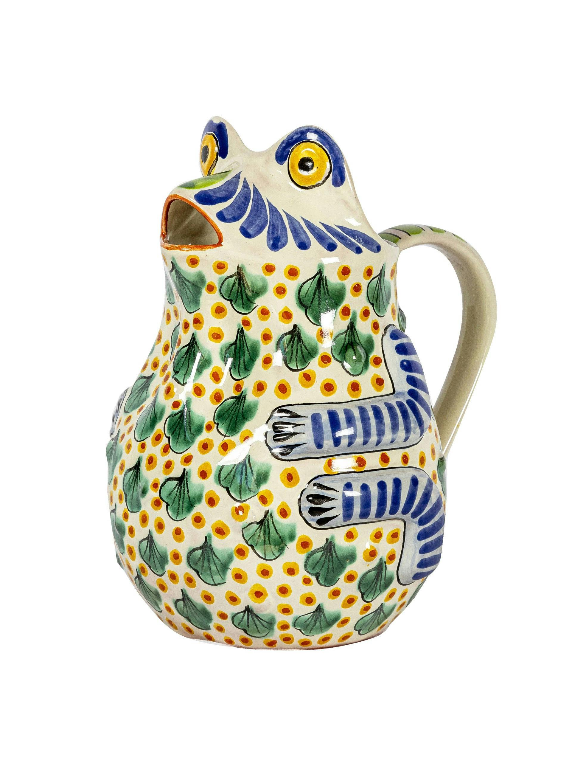 Frog water pitcher in yellow green