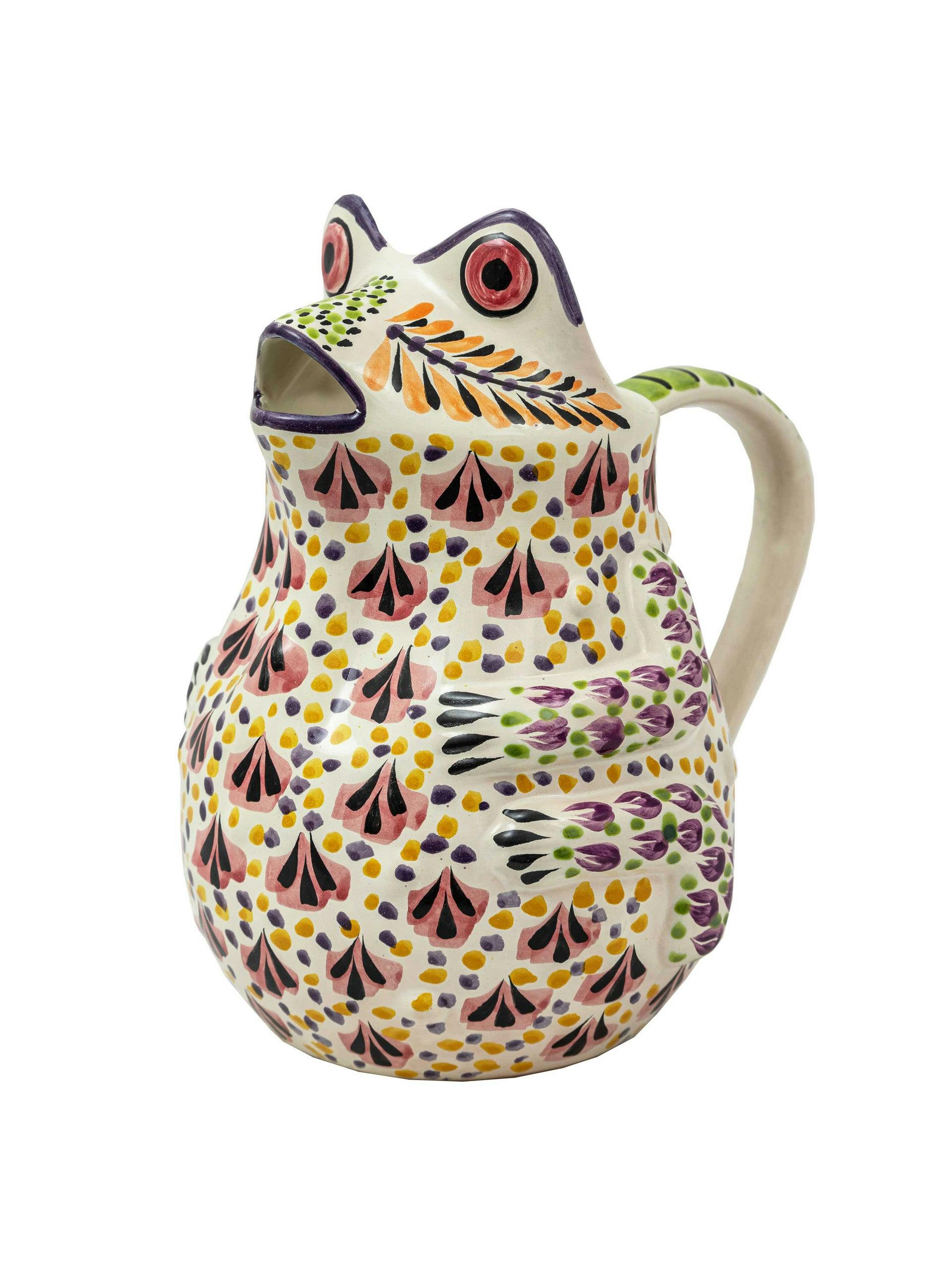 Frog water pitcher in purple and orange