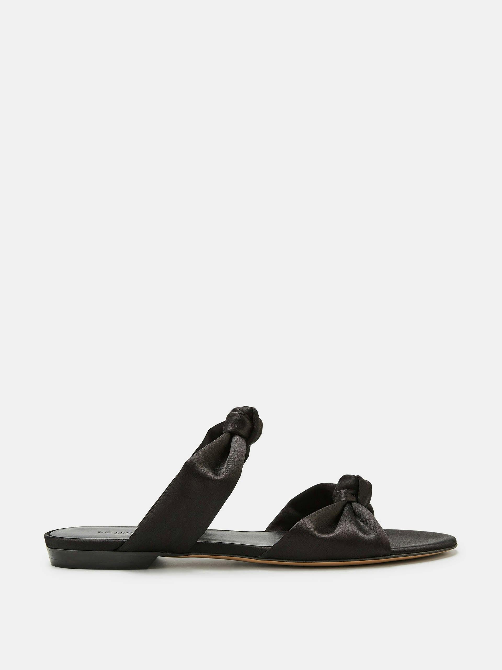 Black satin knot flat sandals