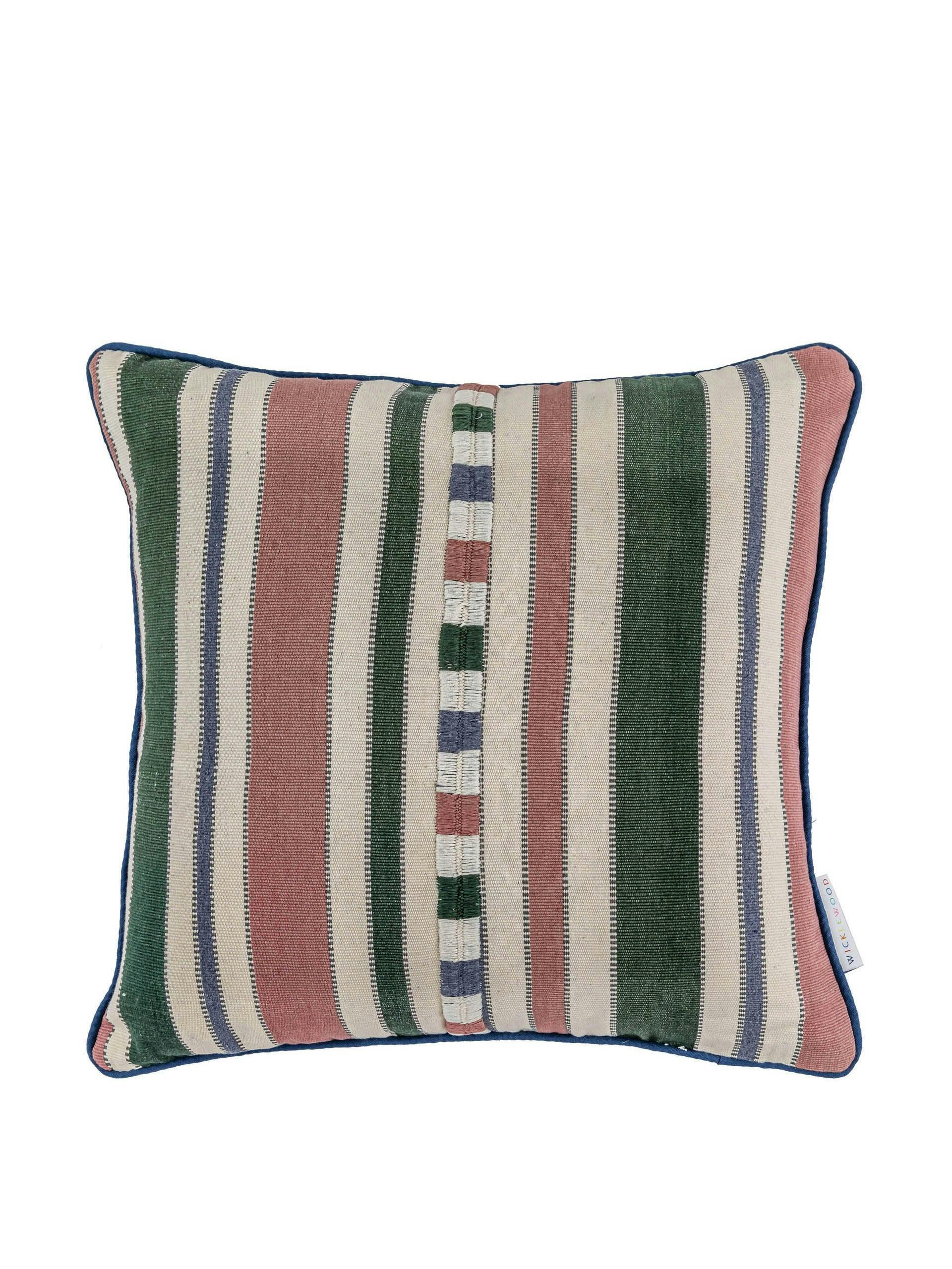 Pink and green stripe Raya square cushion