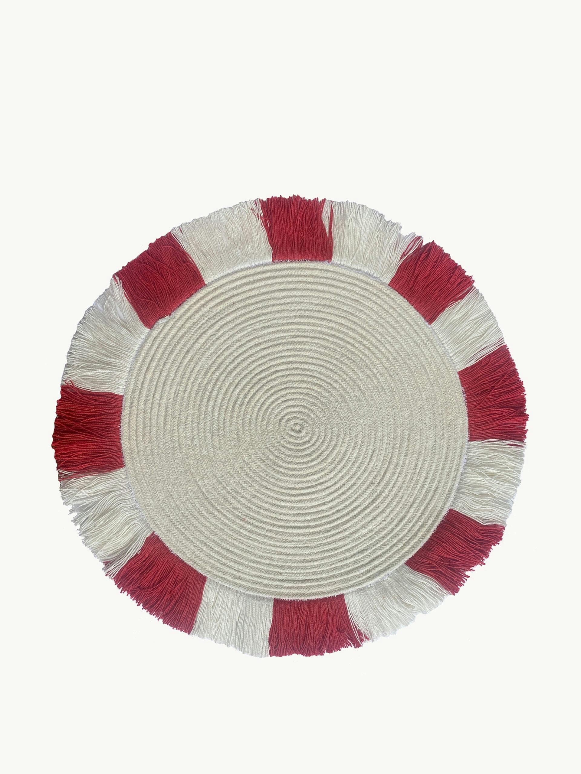 Cherry red fringed placemat