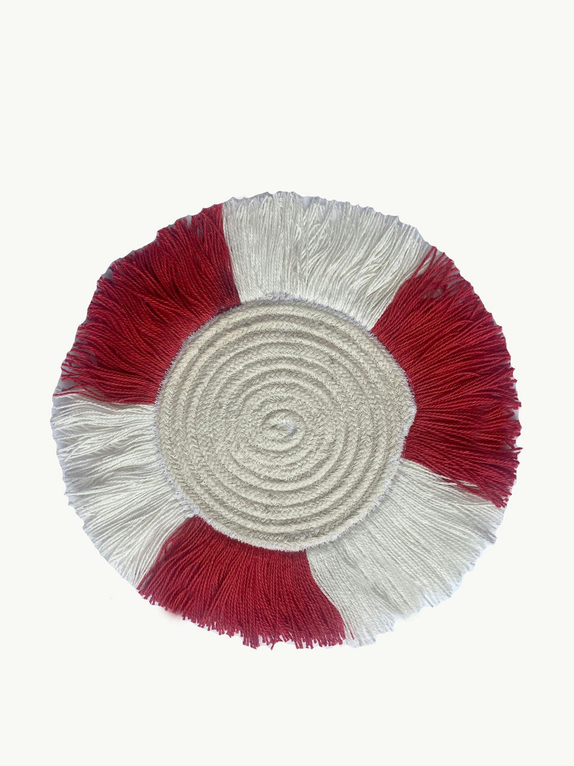 Cherry red fringed coaster