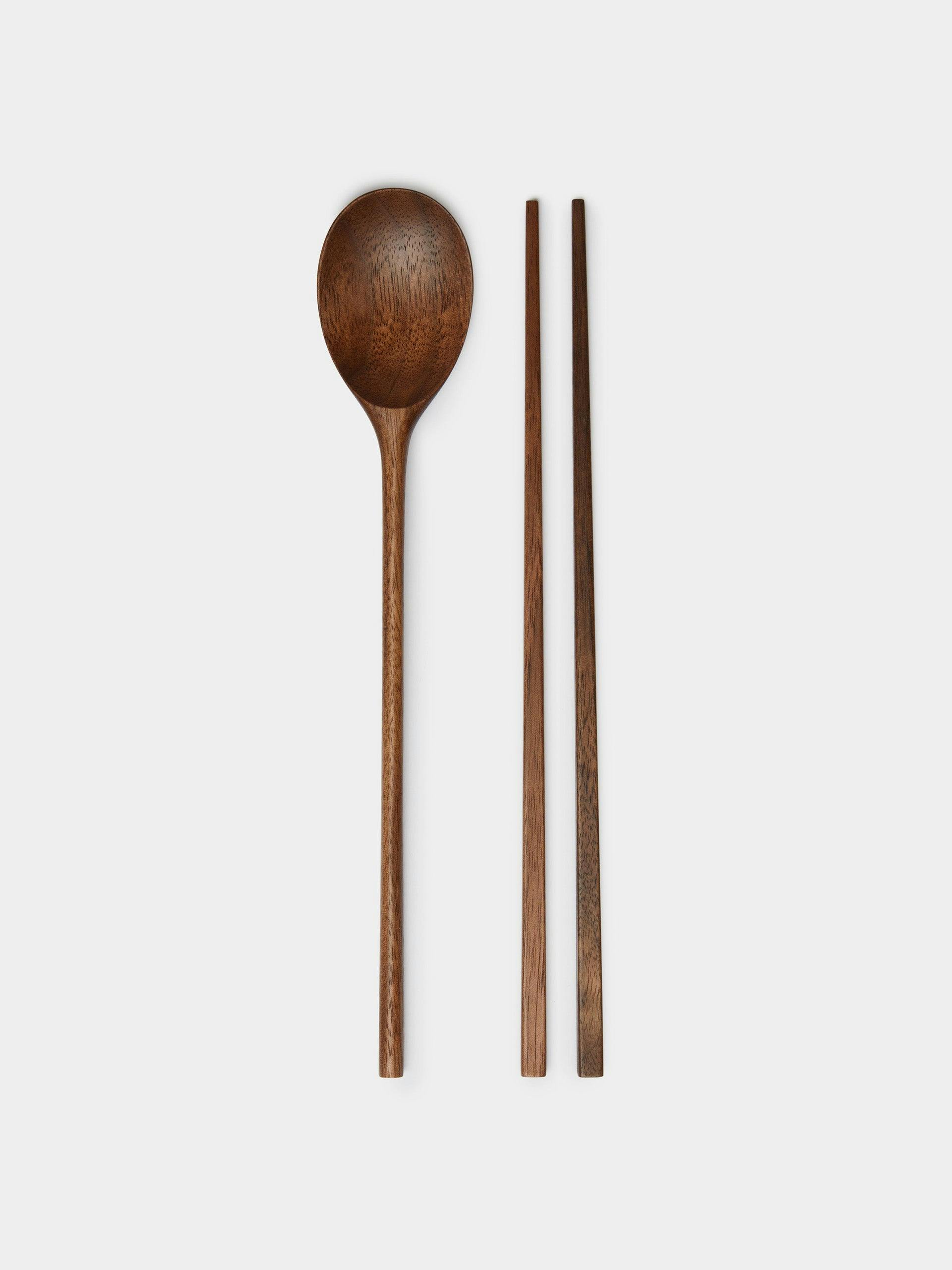 Walnut spoon and chopsticks set