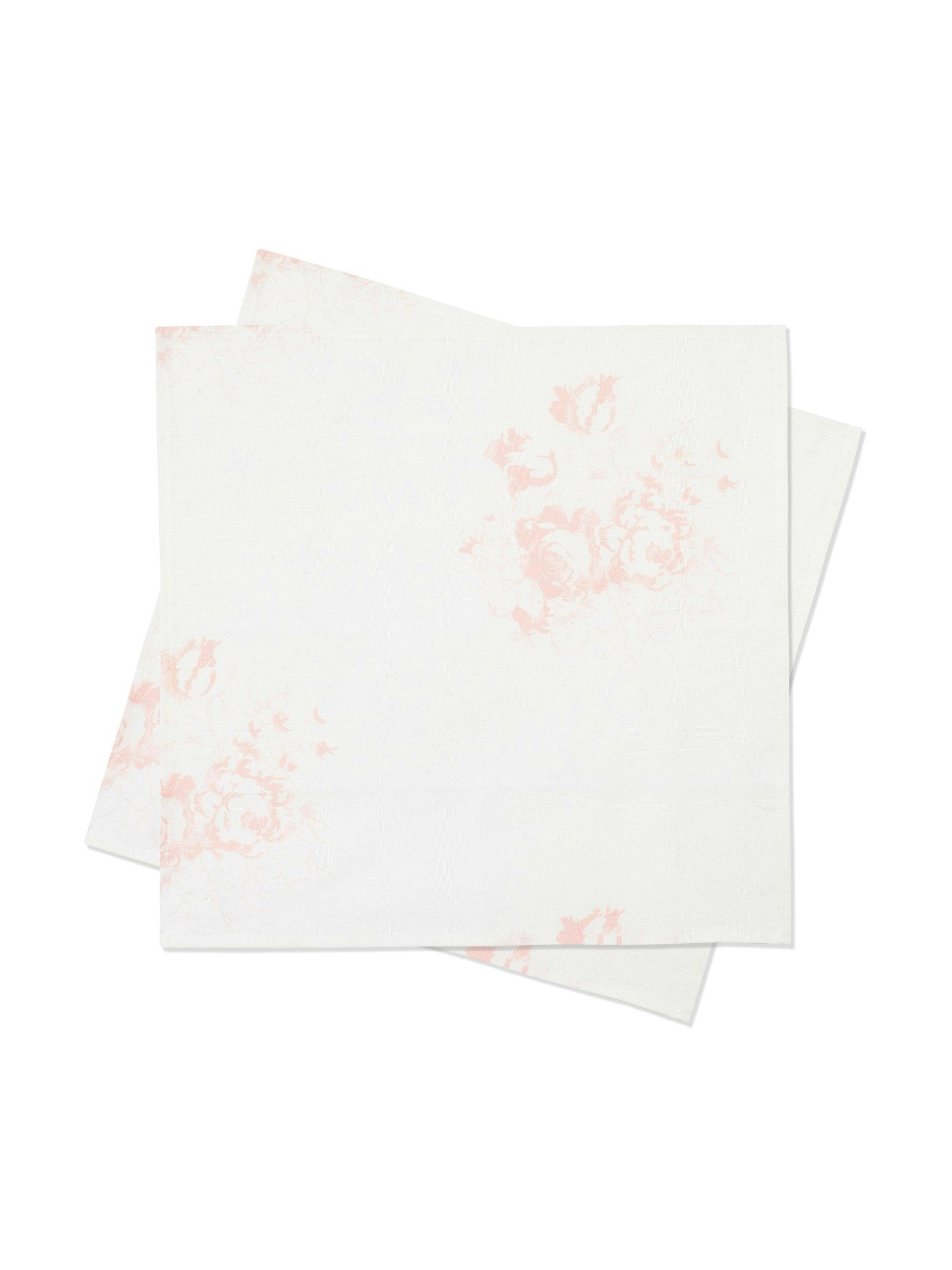 Napkin pair in hatley pink on white linen