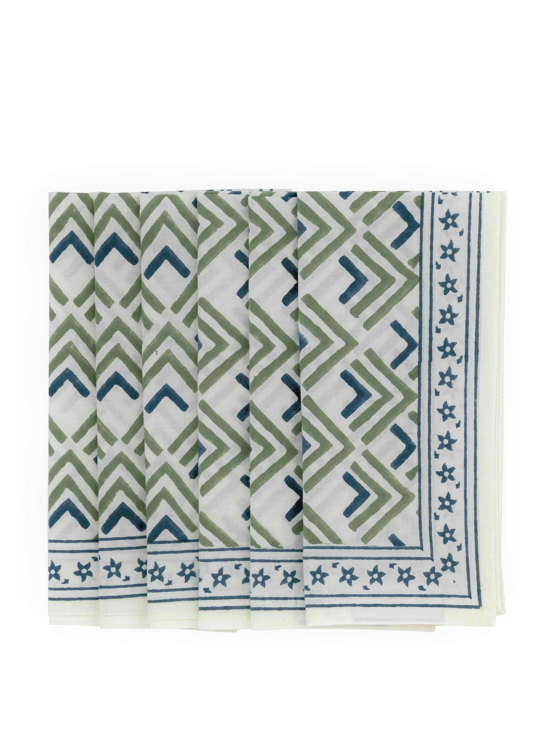 Blue and green triangle star napkins, set of 6