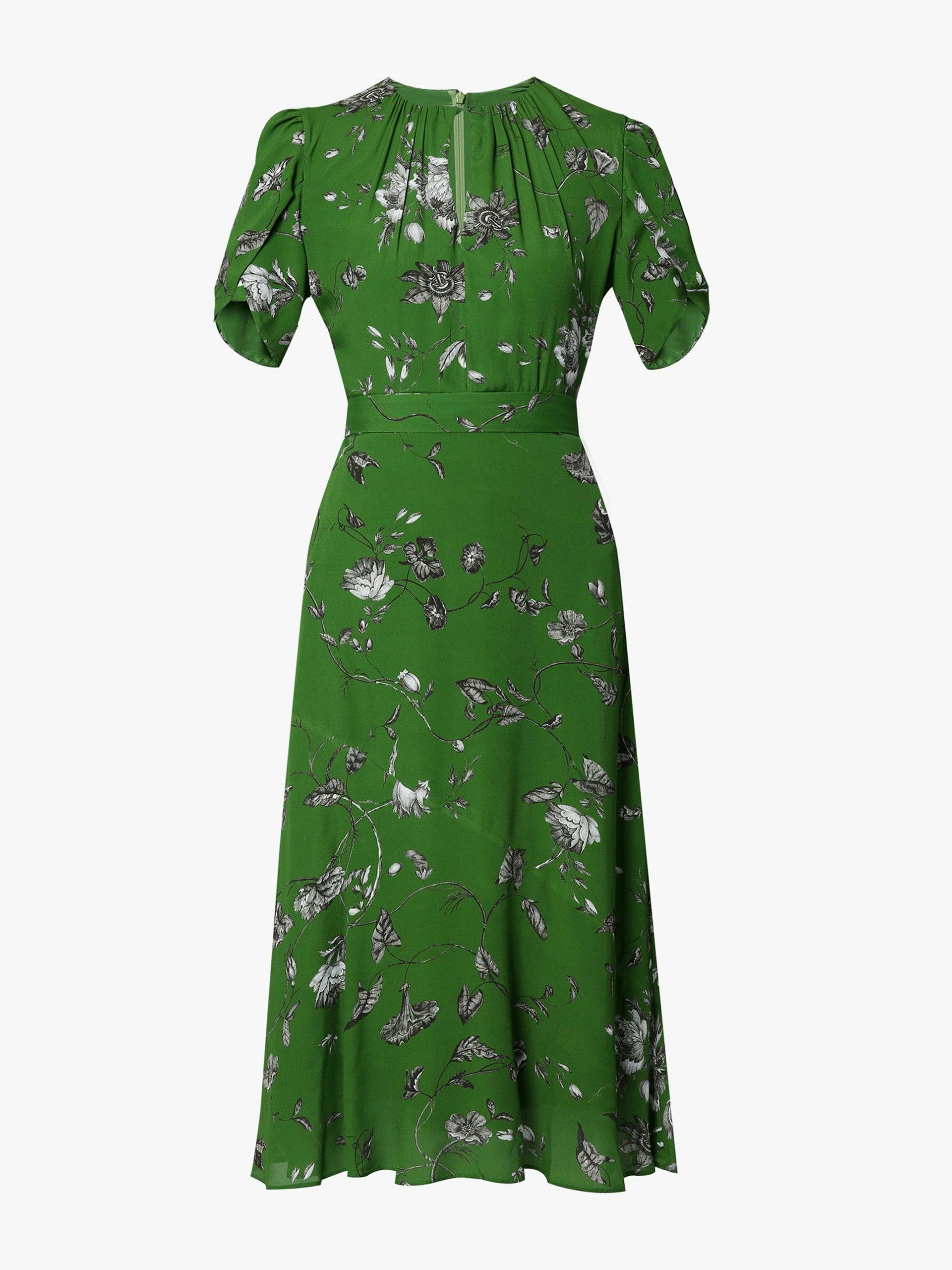 Green Ophelia vine print midi dress