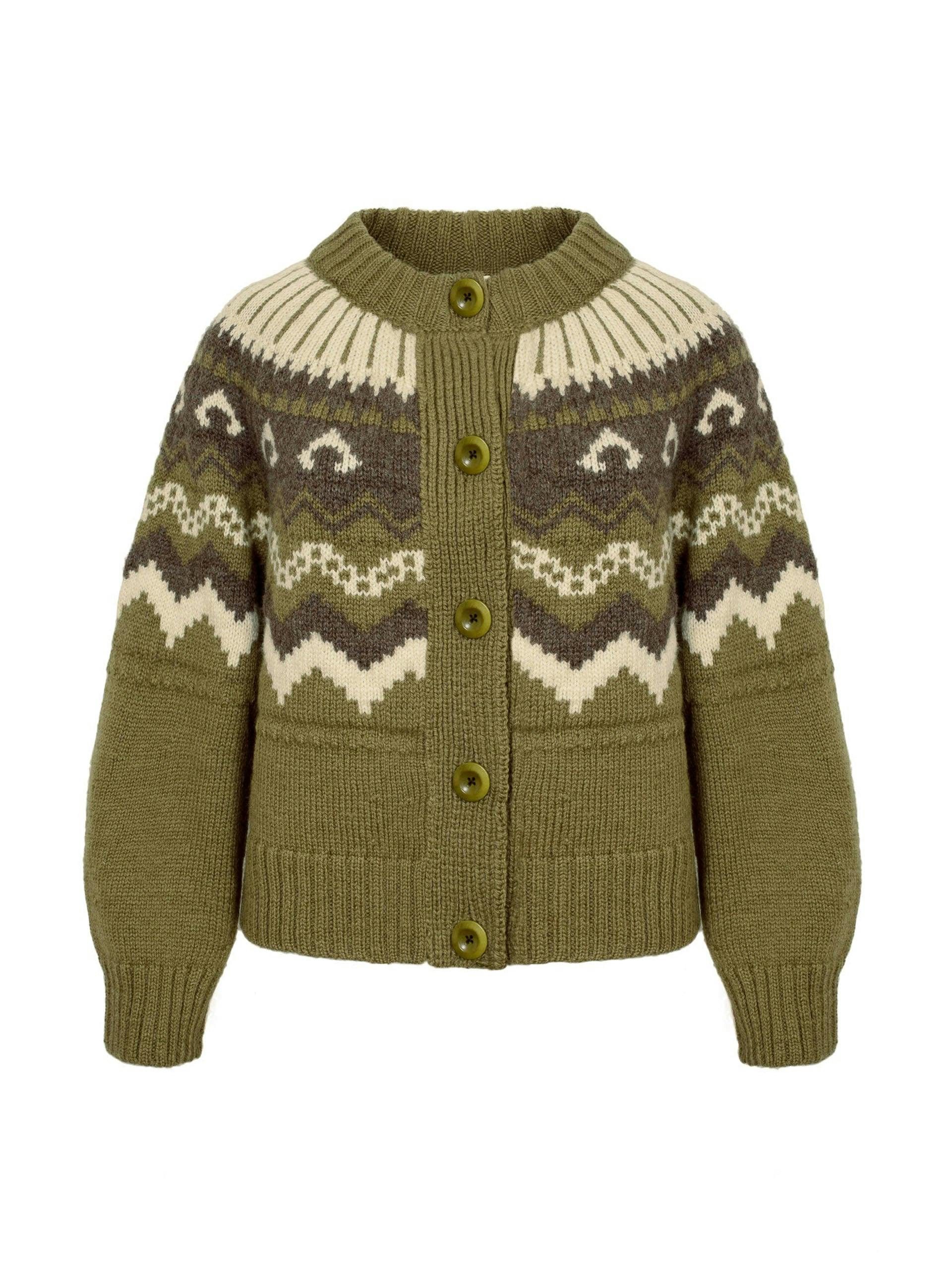 Moss with ecru and peat Fleetwood cardigan