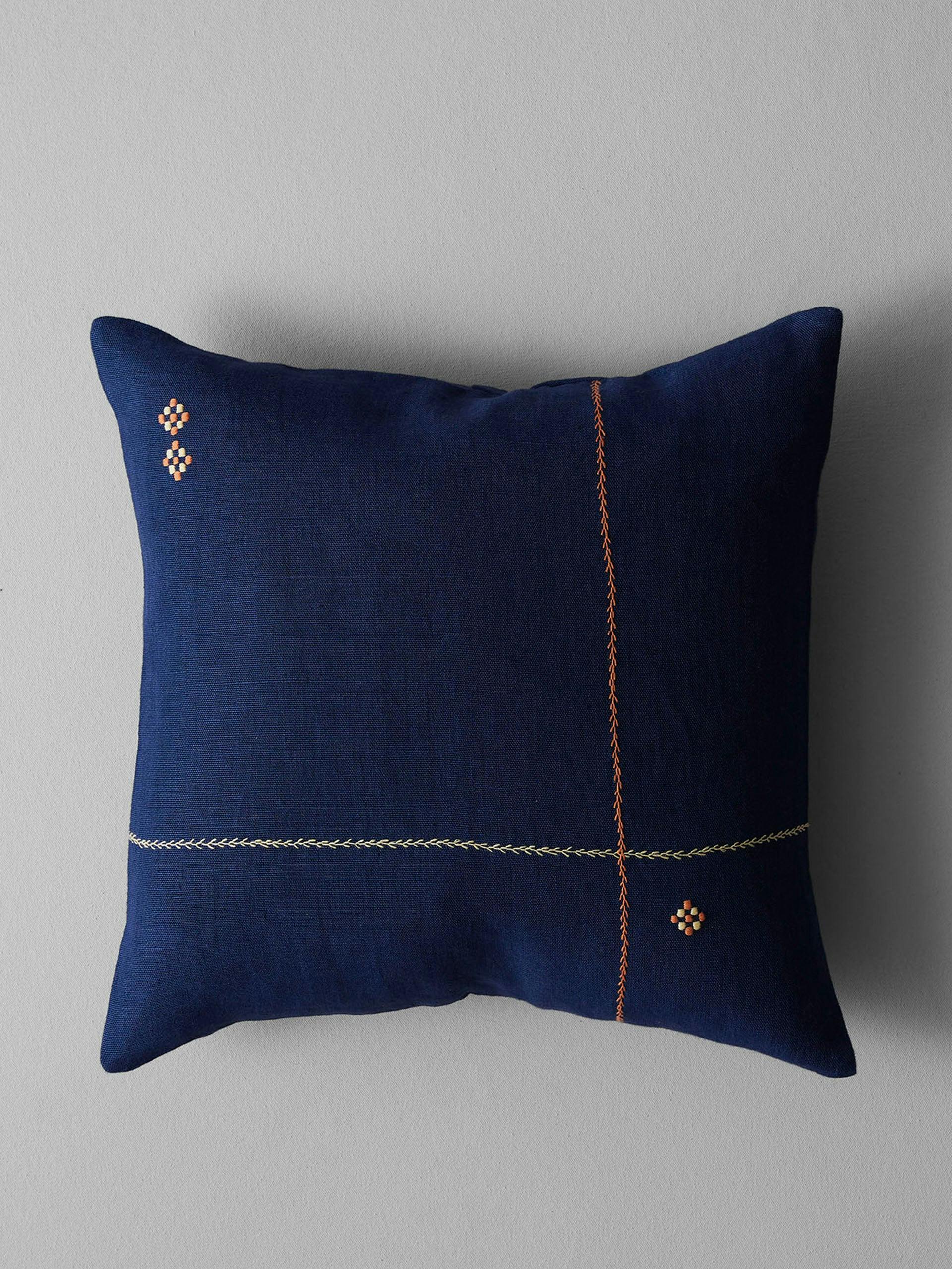 Embroidered linen square cushion cover