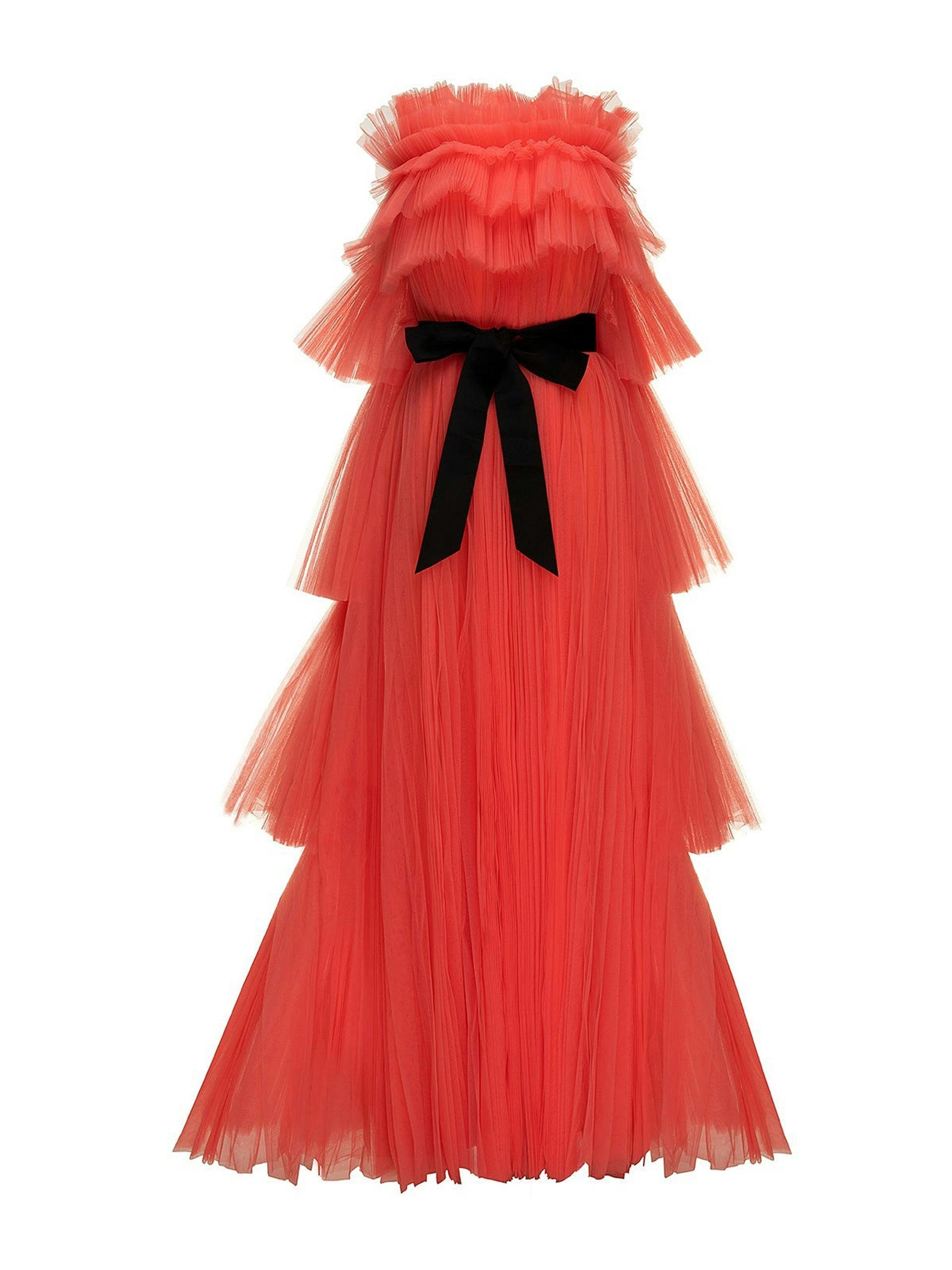 Icona bright coral pleated tulle gown