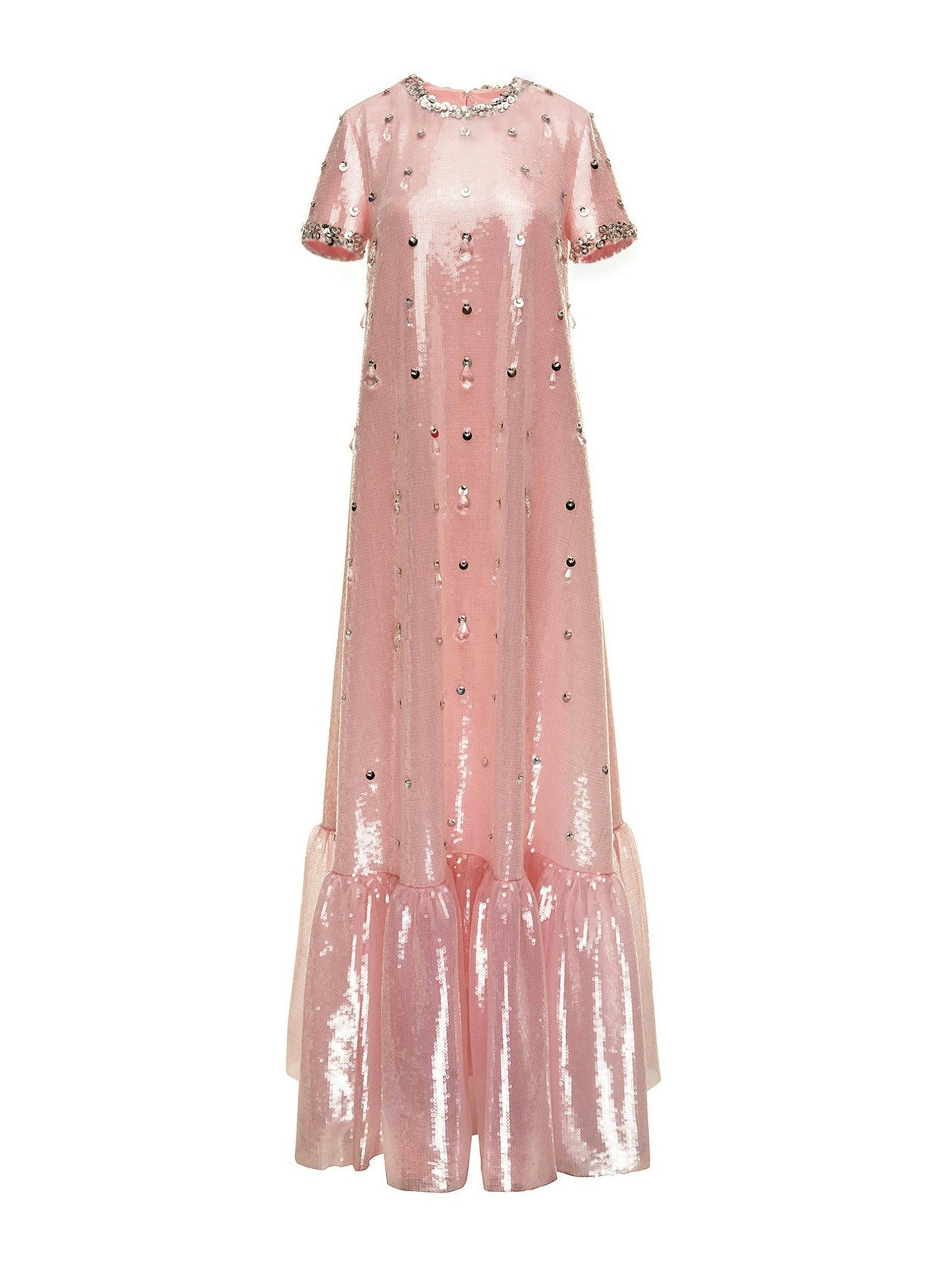 Michelle pink quartz embellished sequin gown