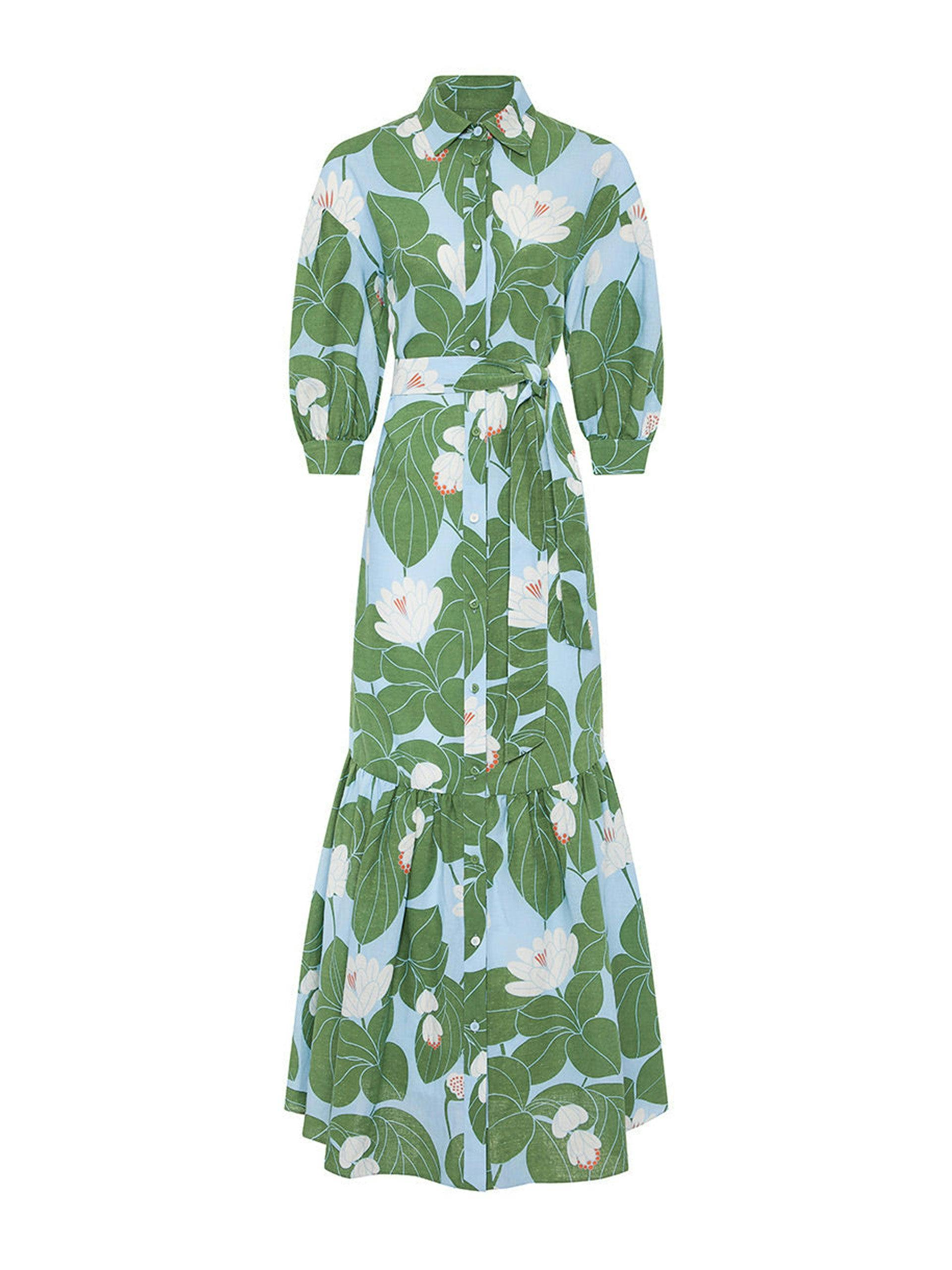 Waterlily green linen Bianca maxi dress