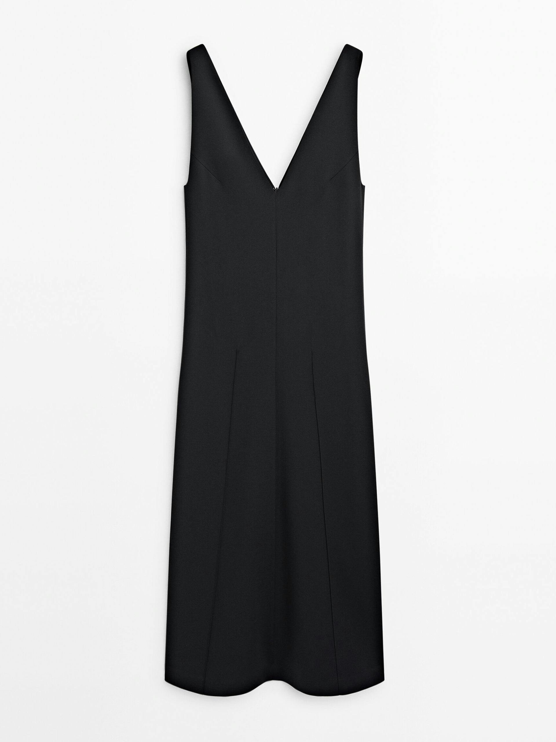 V-neck black midi dress