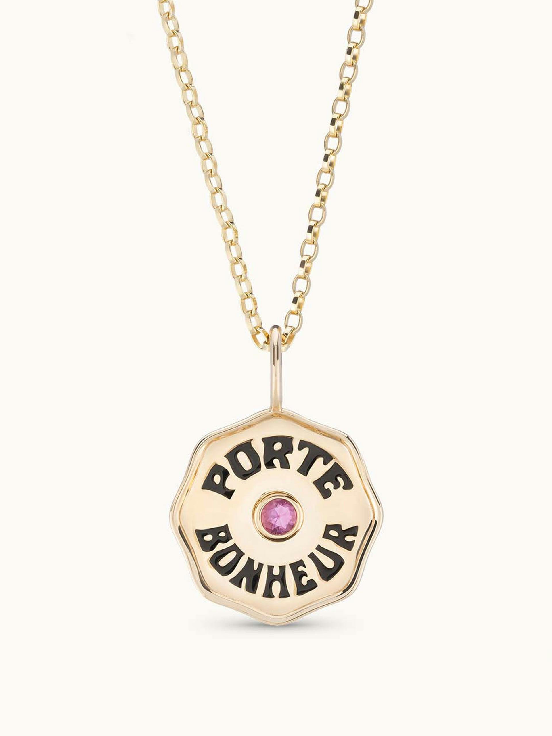 Mini Porte Bonheur necklace with pink sapphire