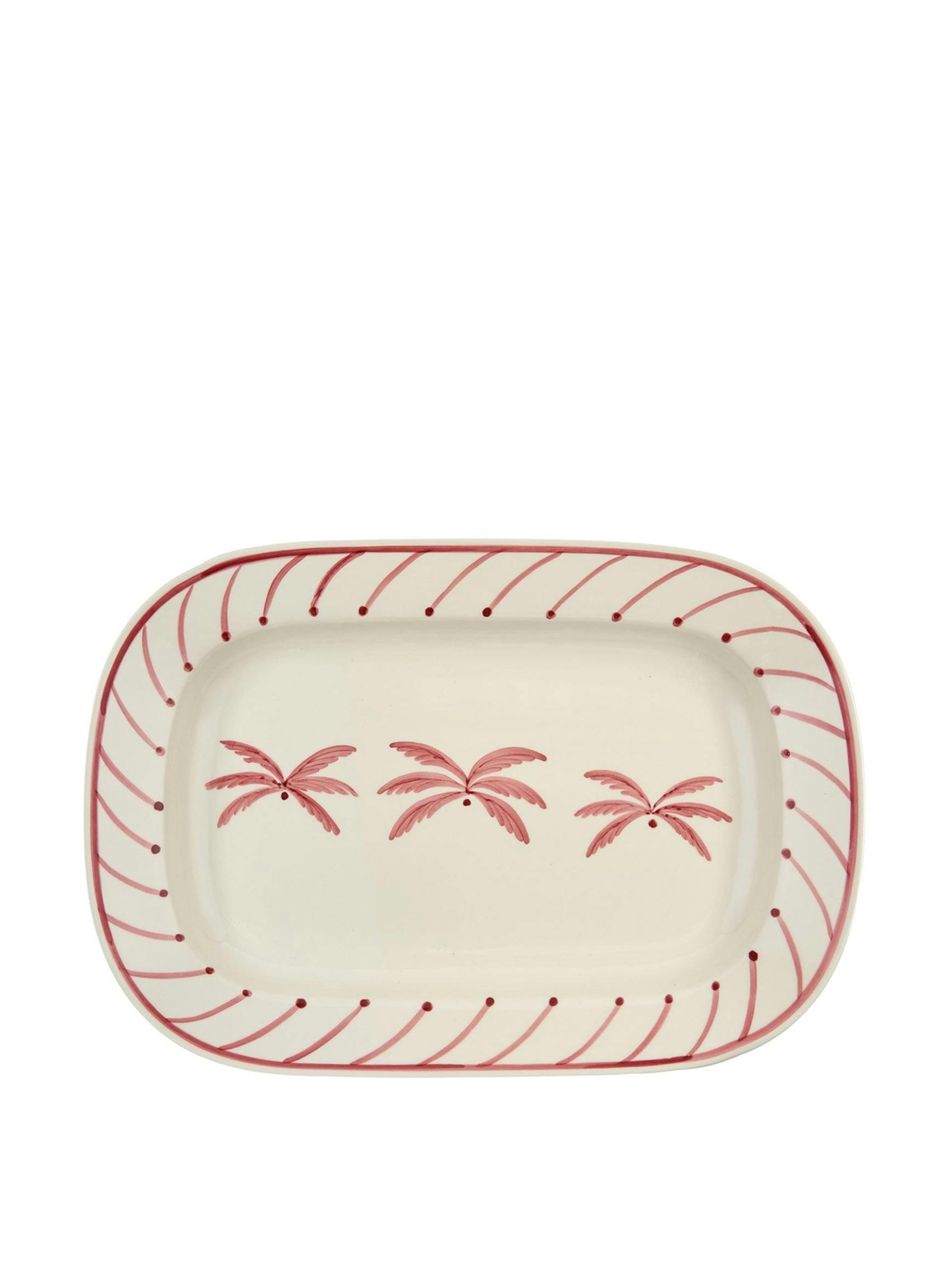 Pink ceramic Palm Tree serving platter, medium
