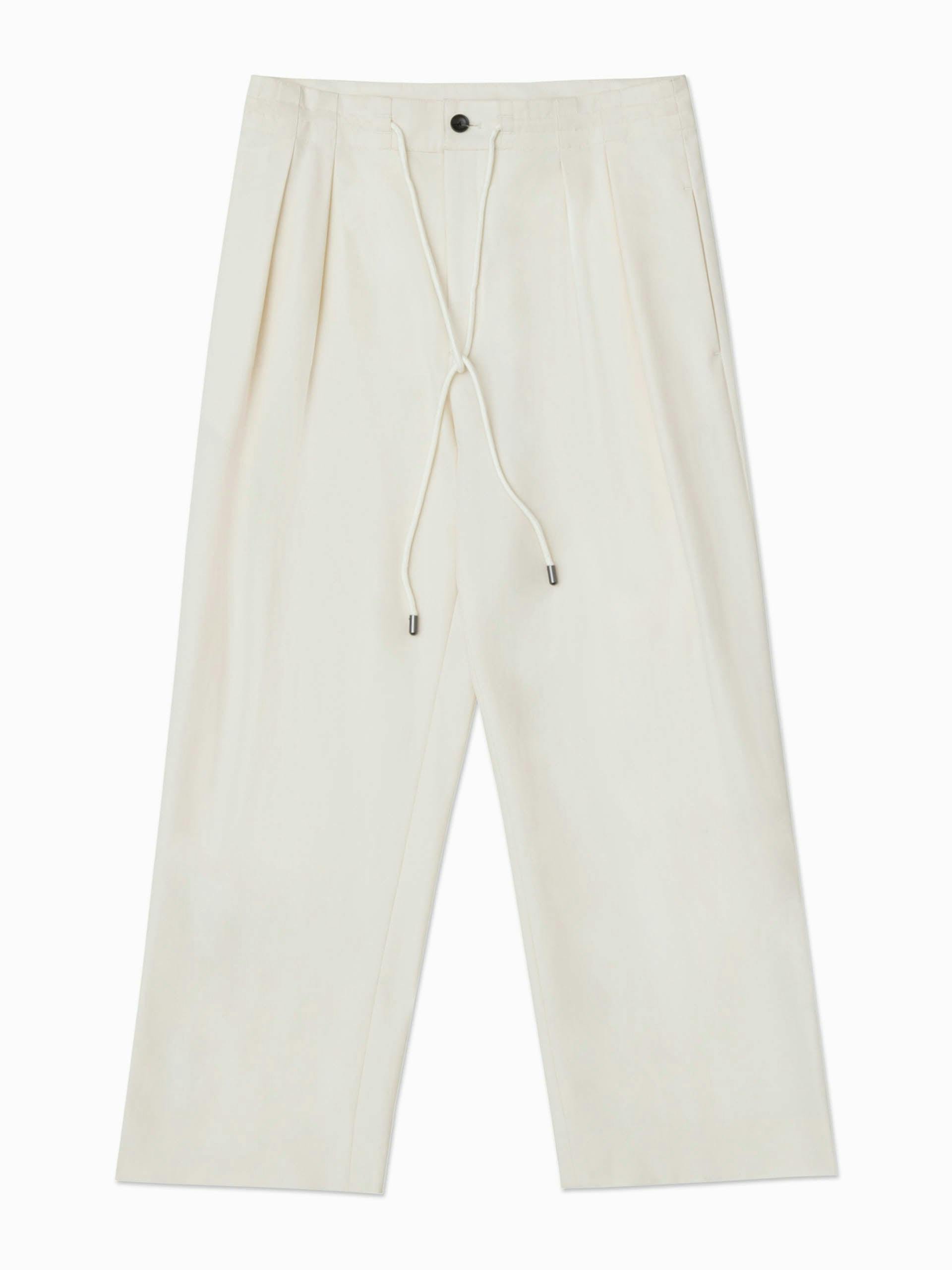 Ivory pleat front drawstring trousers