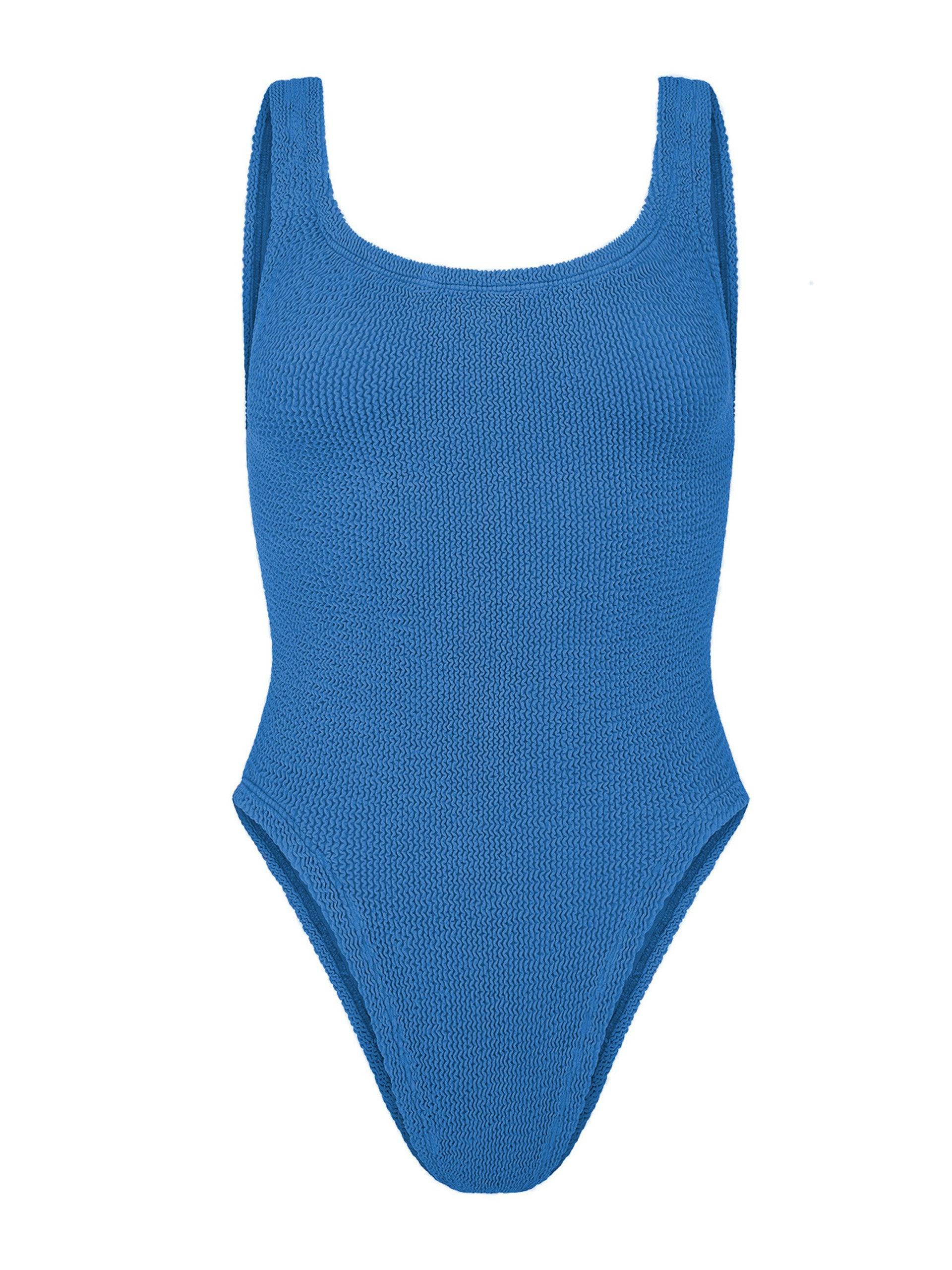Metallic denim square-neck swimsuit