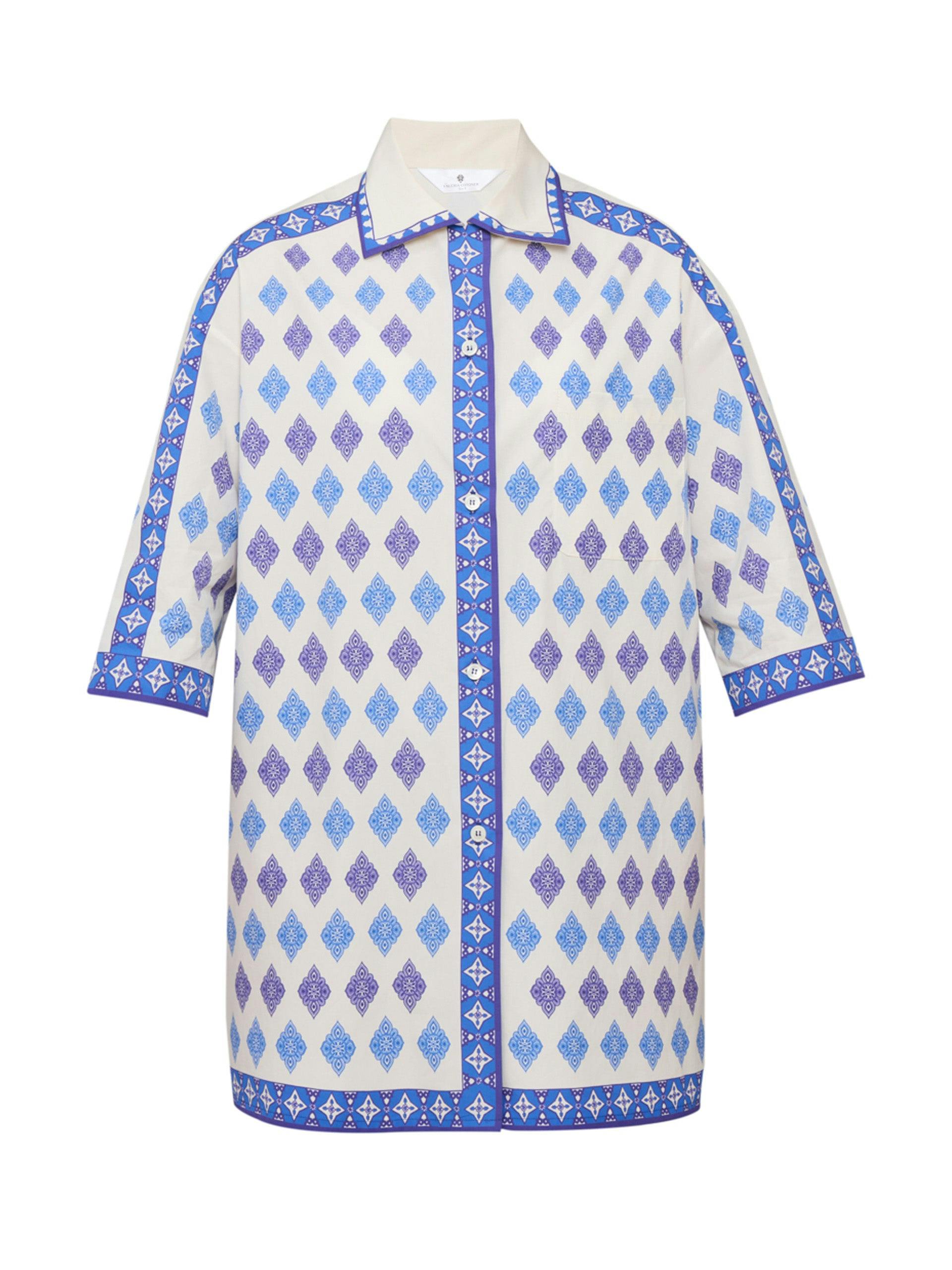 Blue printed cotton poplin shirt
