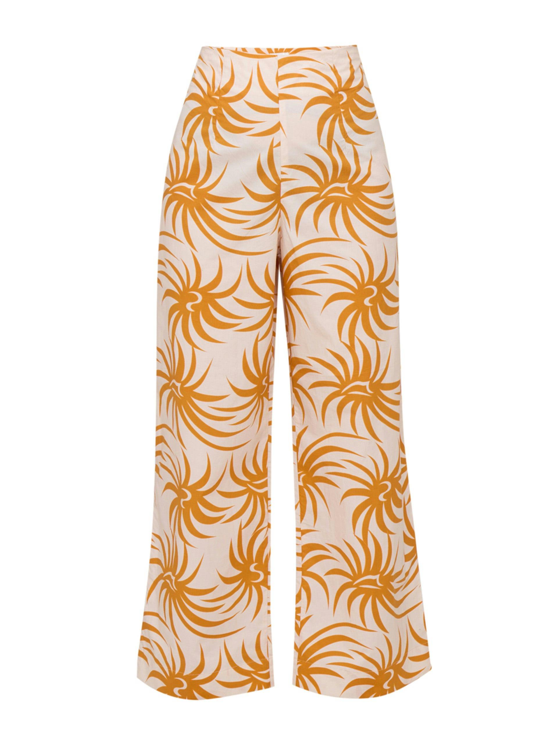 Orange spiral cotton poplin trousers