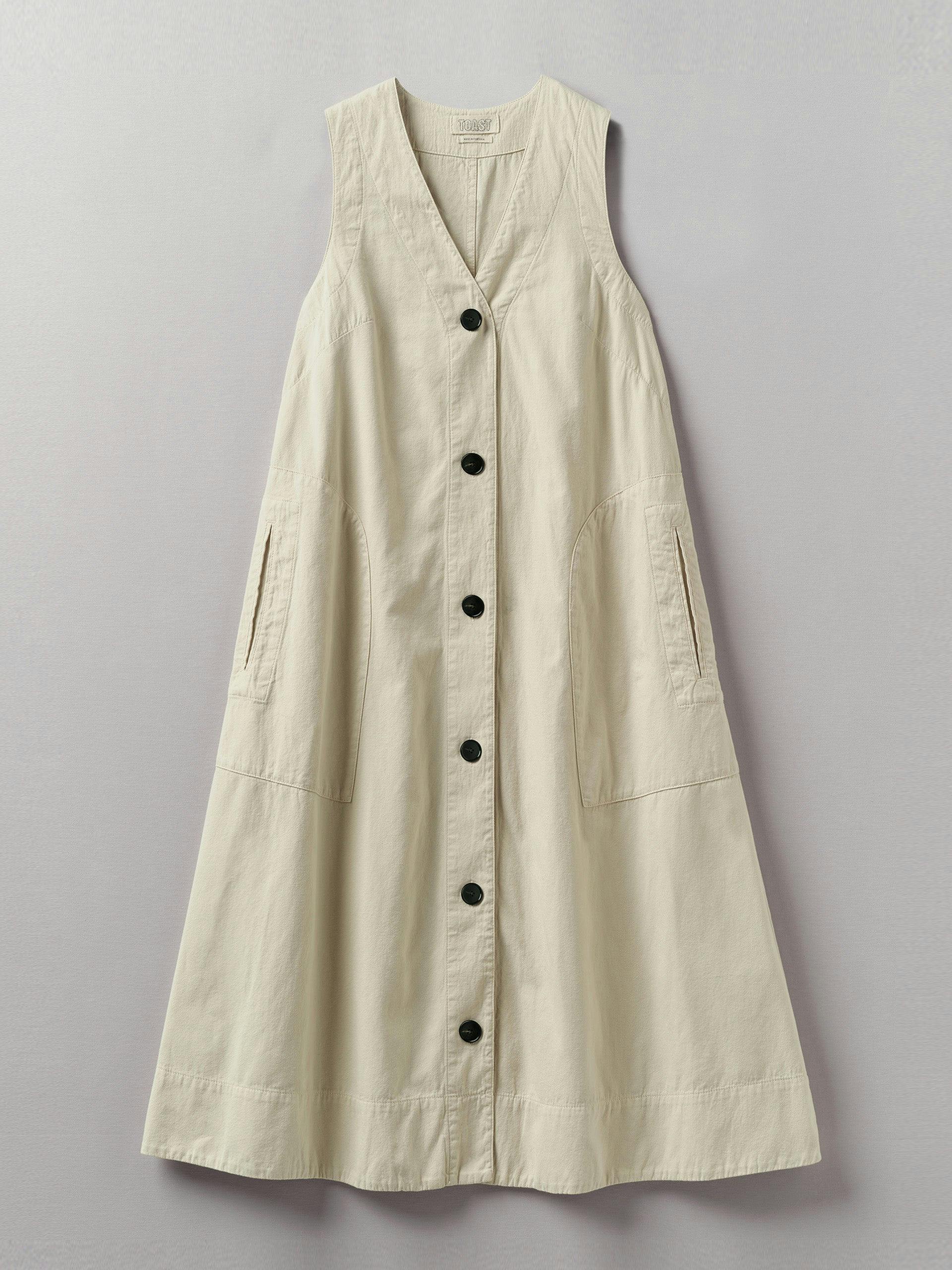 Buttoned cotton linen canvas dress