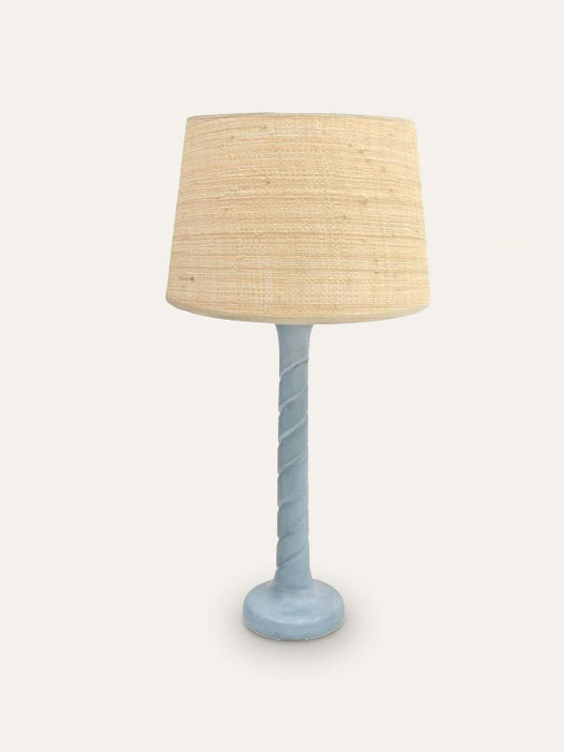 Small light blue twisted wooden table lamp