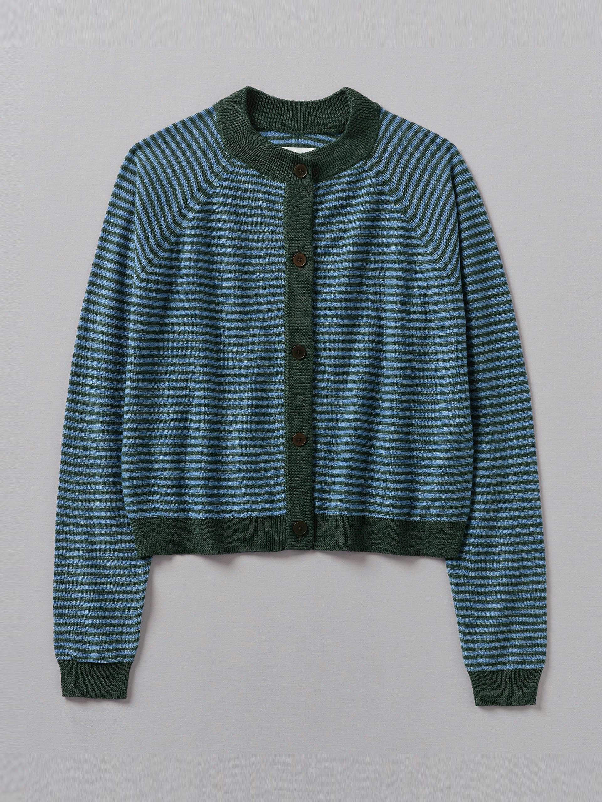Fine stripe linen wool cardigan