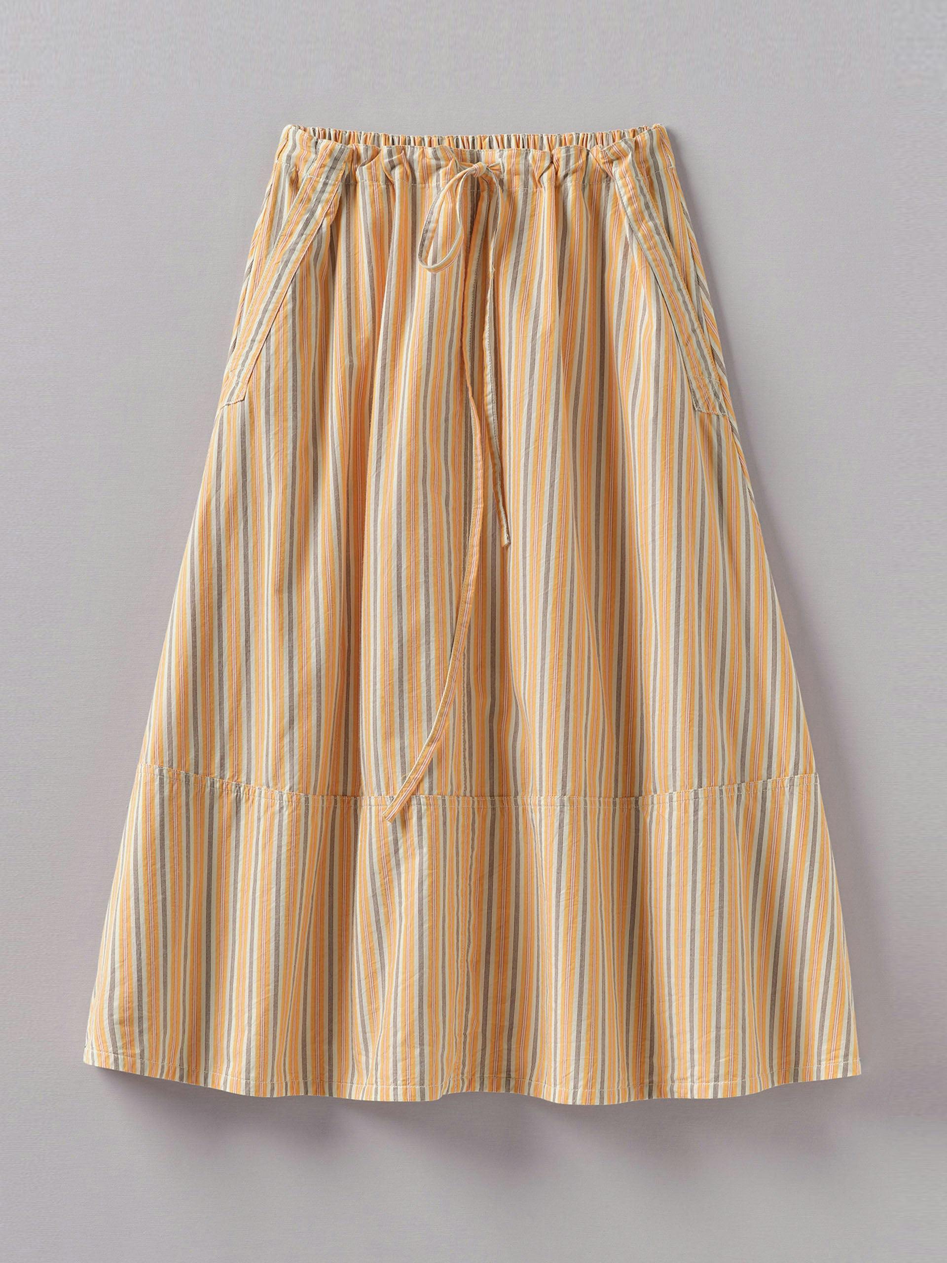 Drawstring waist raft stripe skirt
