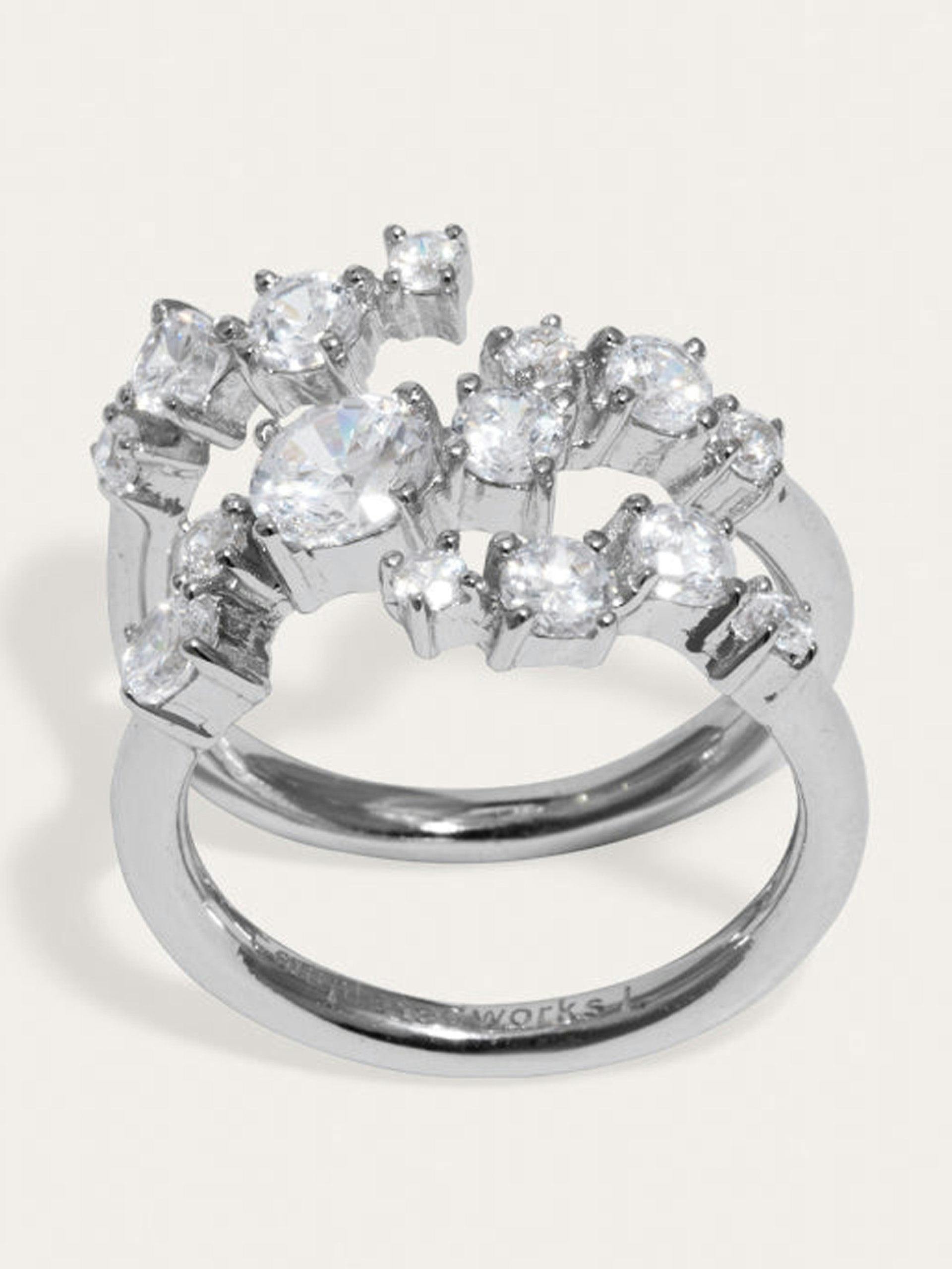 "Time Is Layer In Ice" cubic zirconia and rhodium plated ring