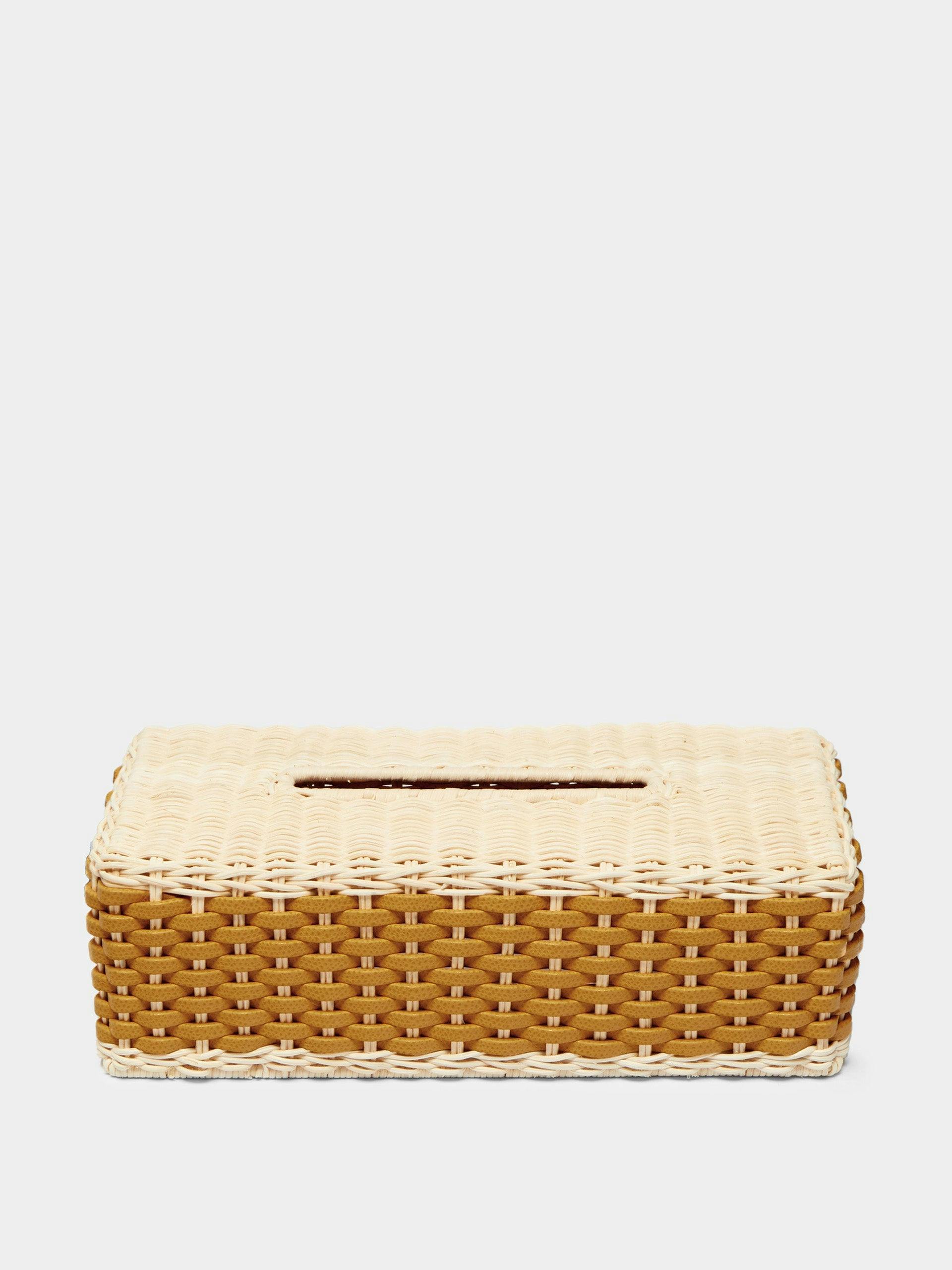 Antibes handwoven leather and rattan tissue box