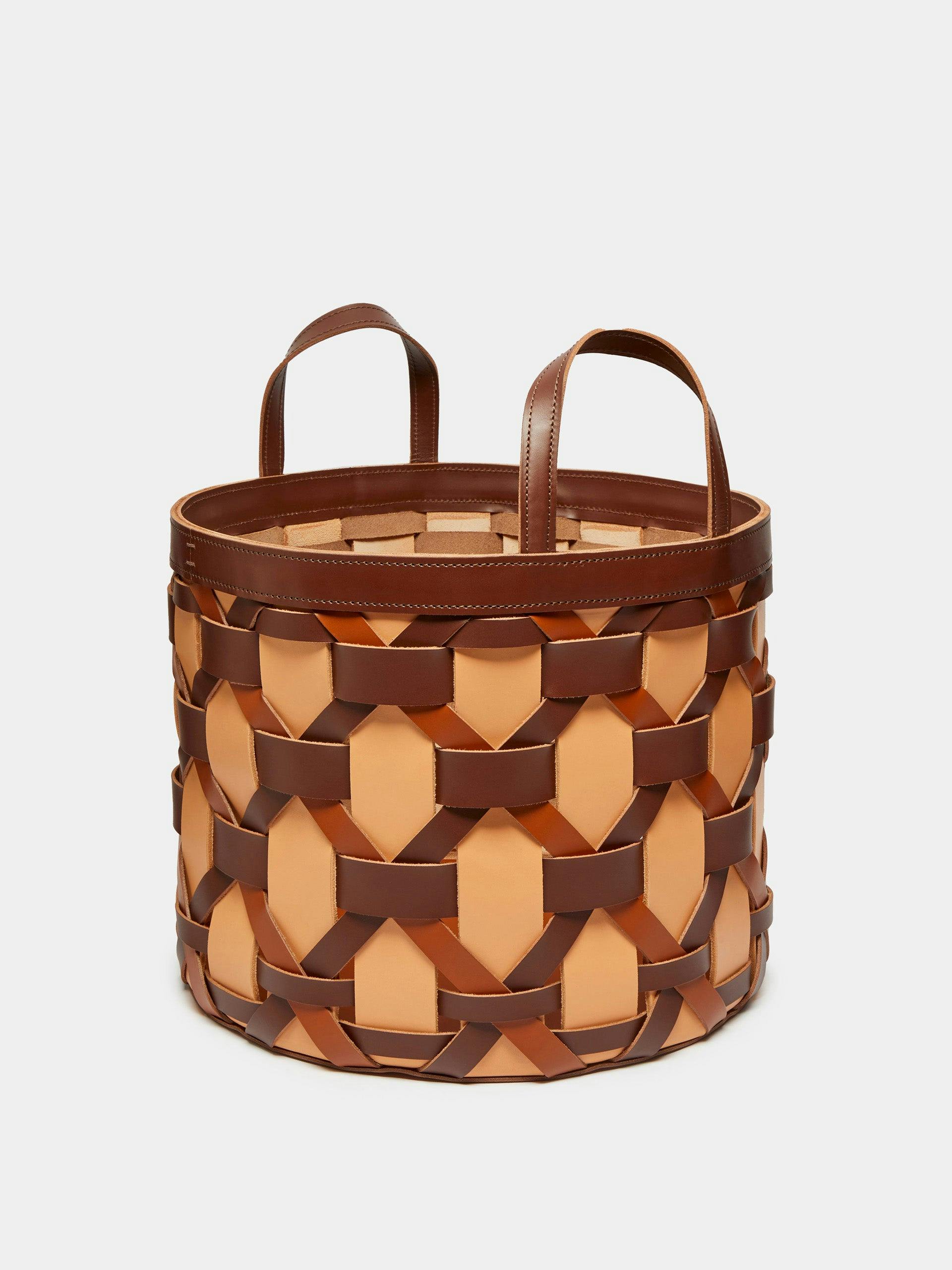 Palu Low Woven Leather Basket