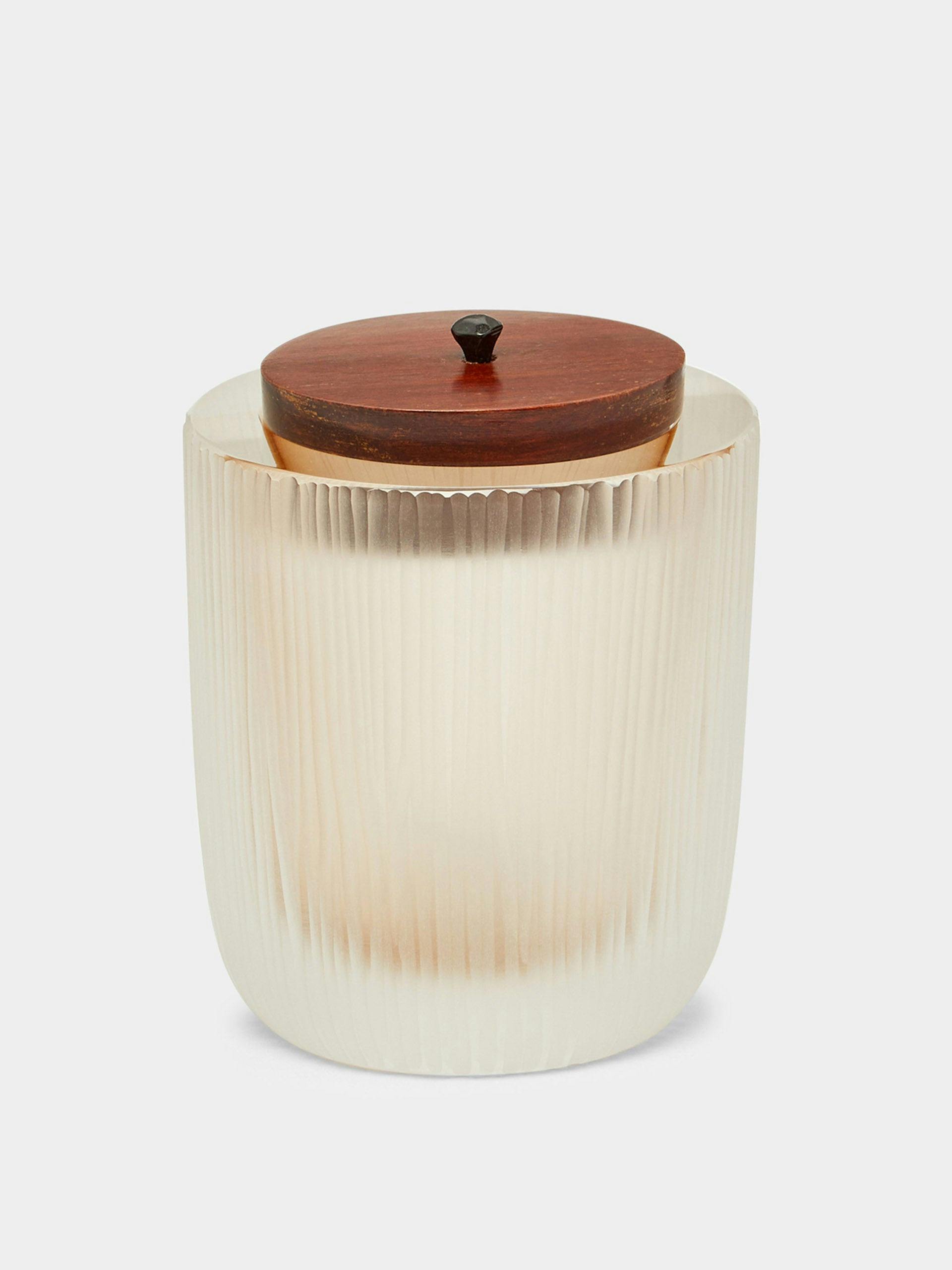 Kasa hand-blown glass container with wooden lid