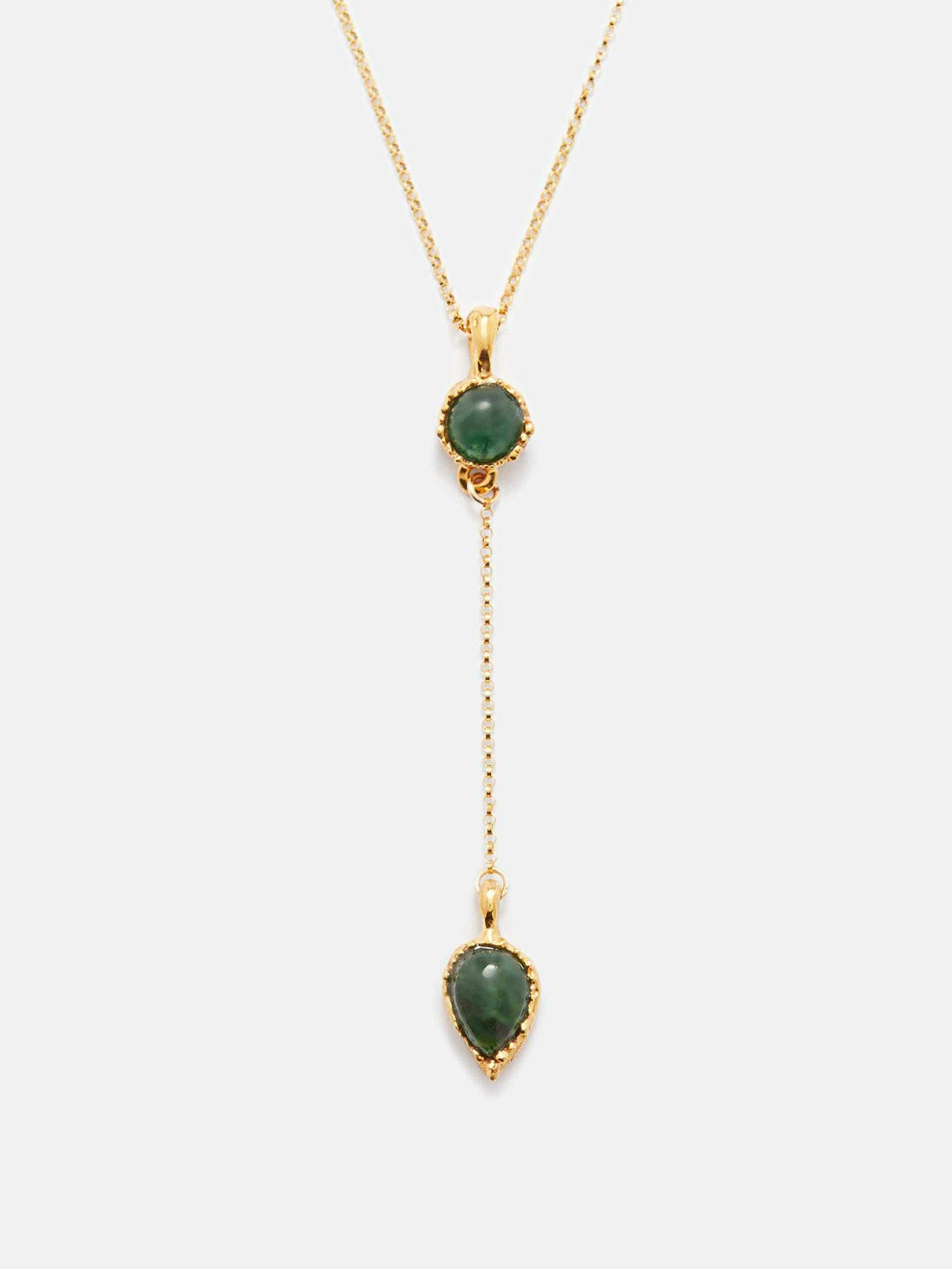 Emerald-centre gold drop necklace