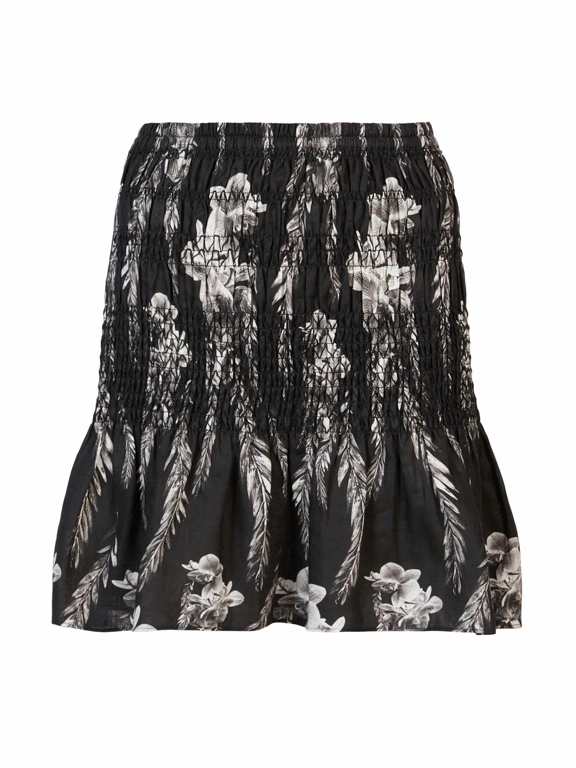 Floral black linen skirt