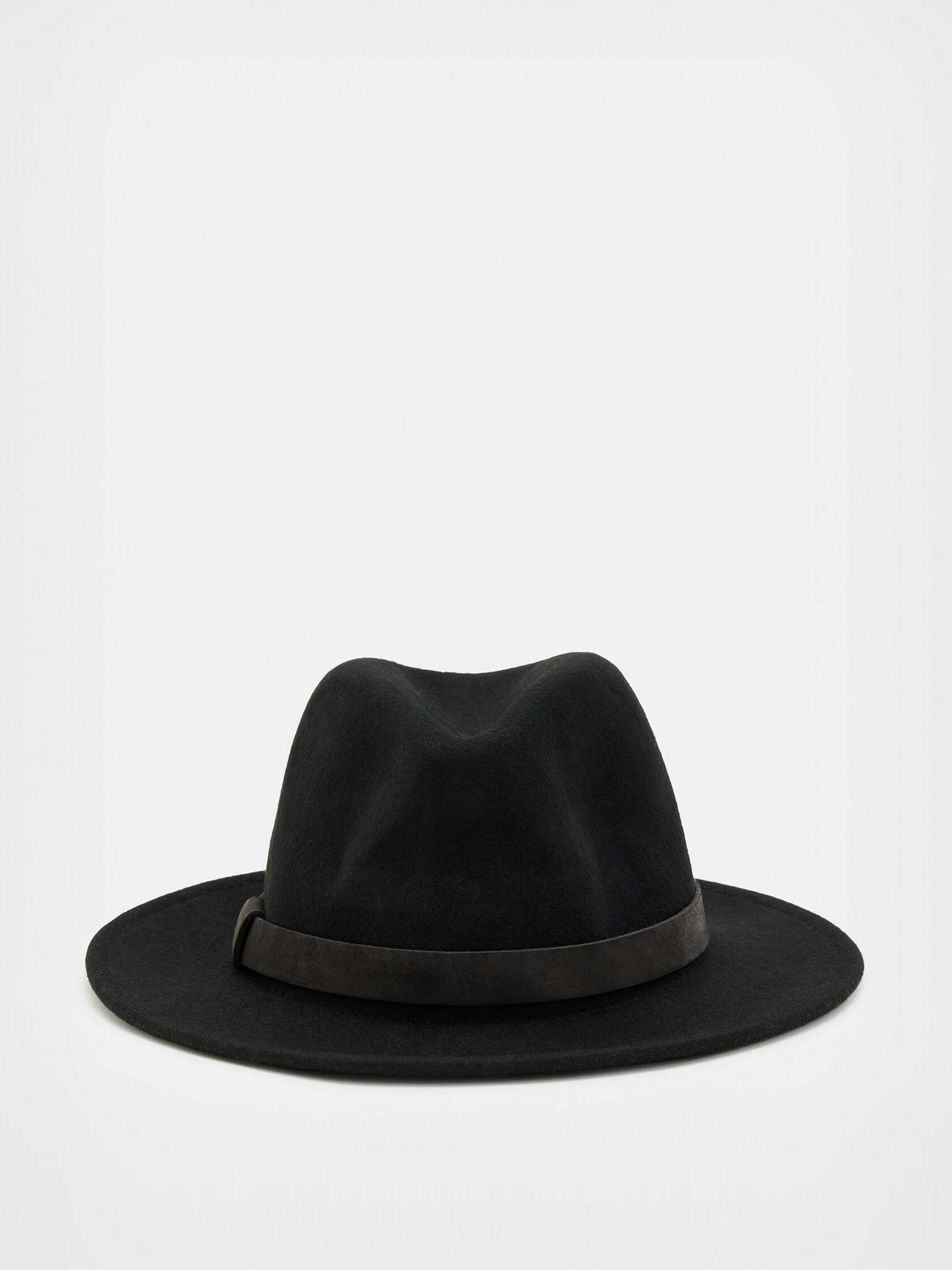Black wide-brim wool fedora hat