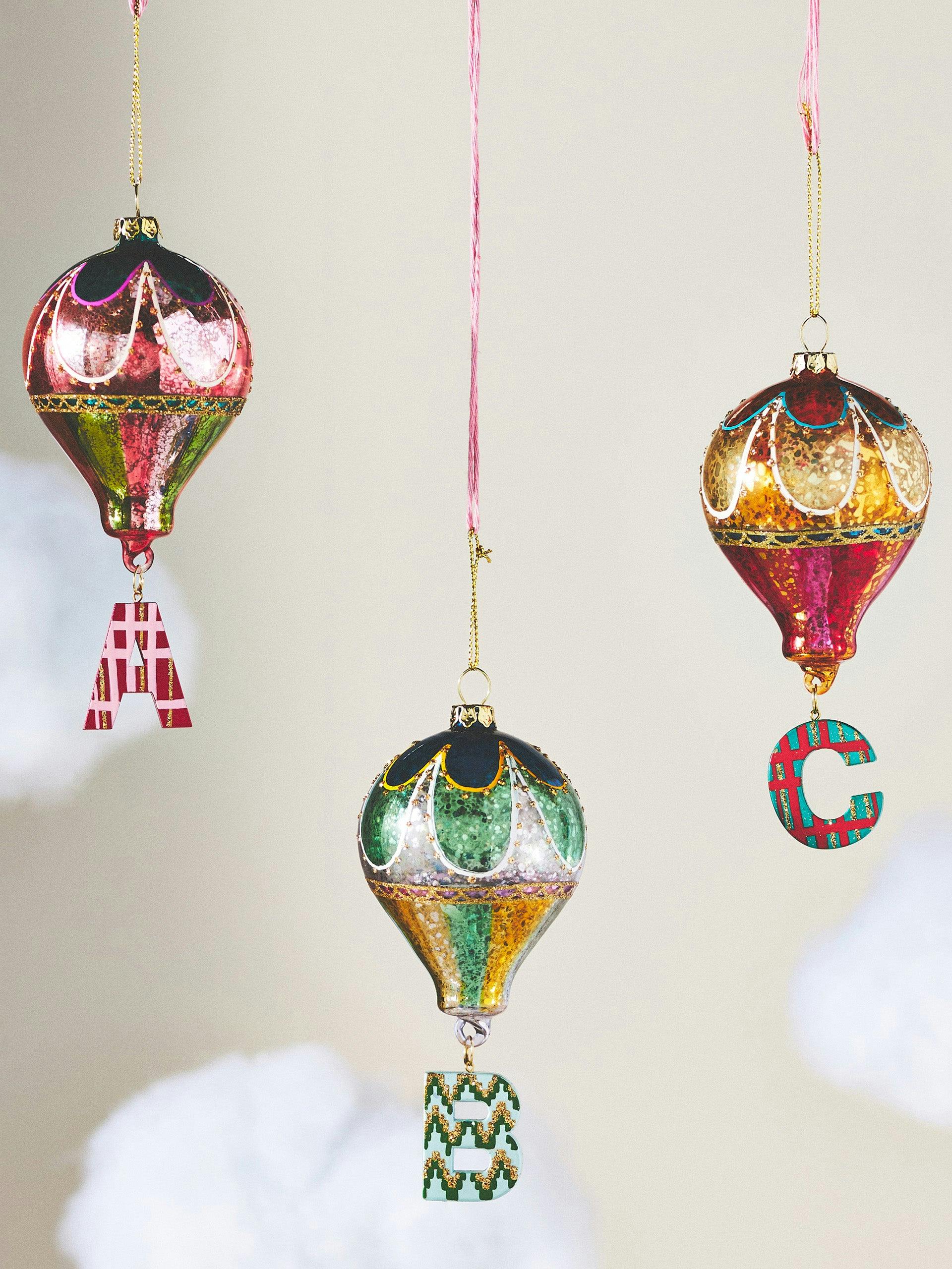 Hot air balloon glass monogram Christmas tree decoration