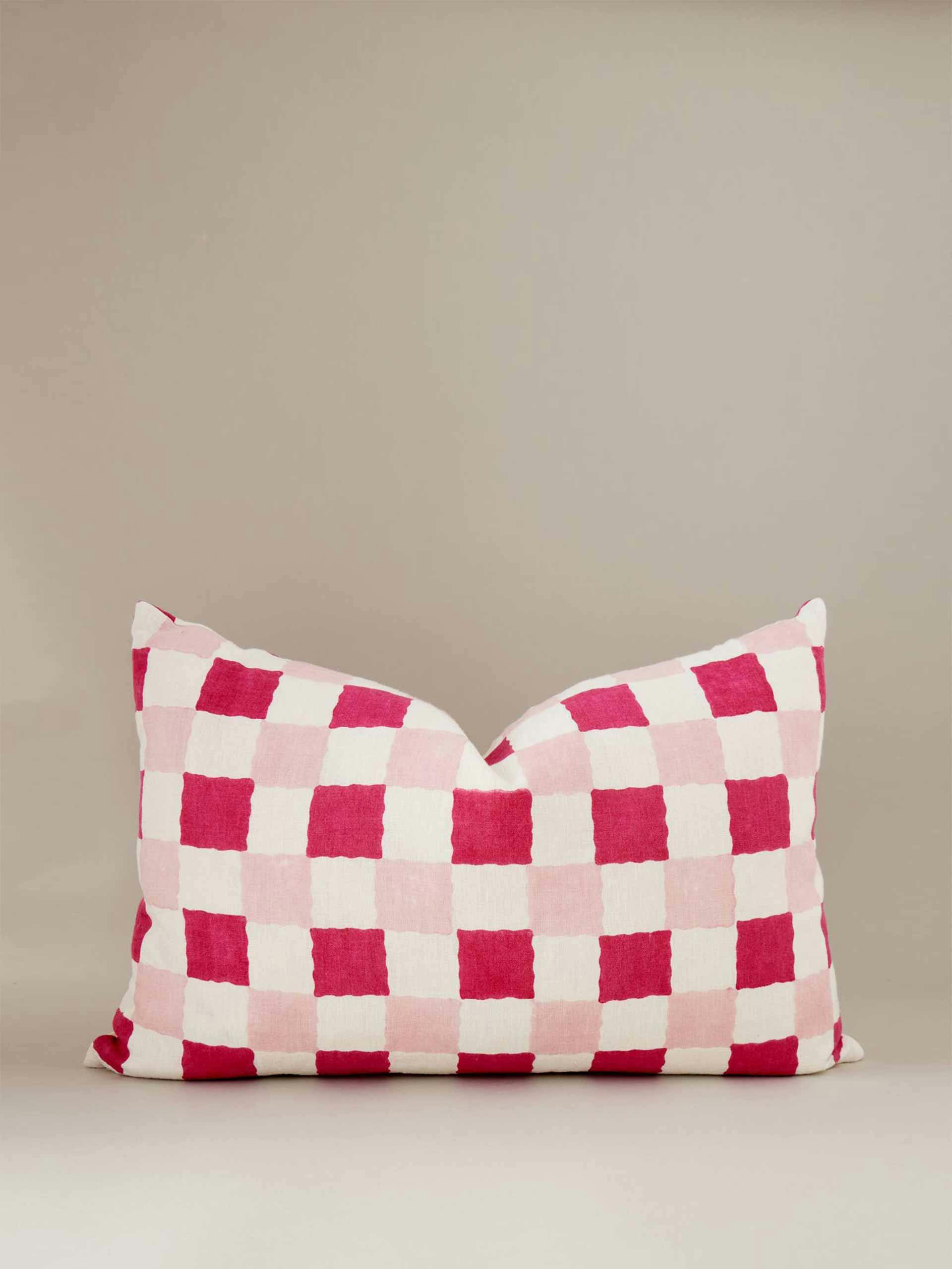Colour-block linen cushion
