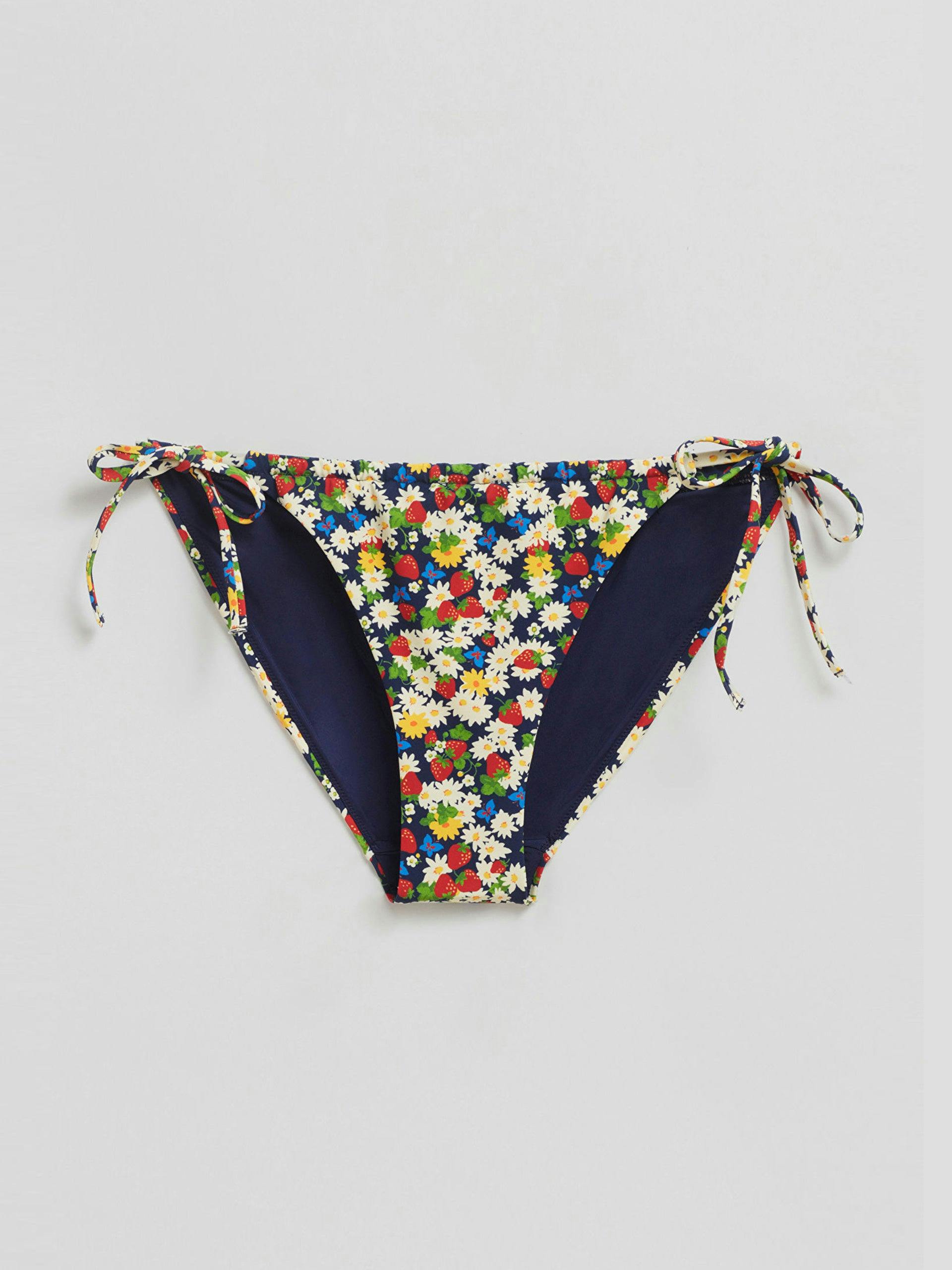 Floral-print tie bikini bottoms