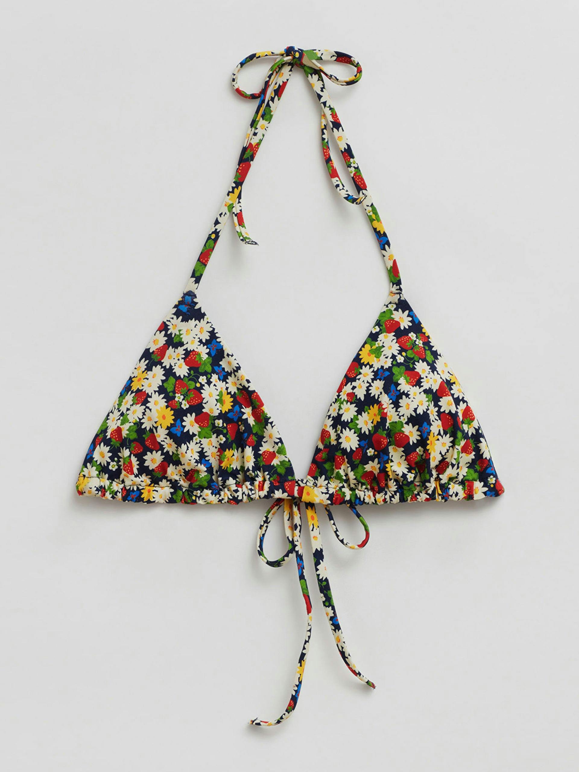 Floral-print triangle tie bikini top