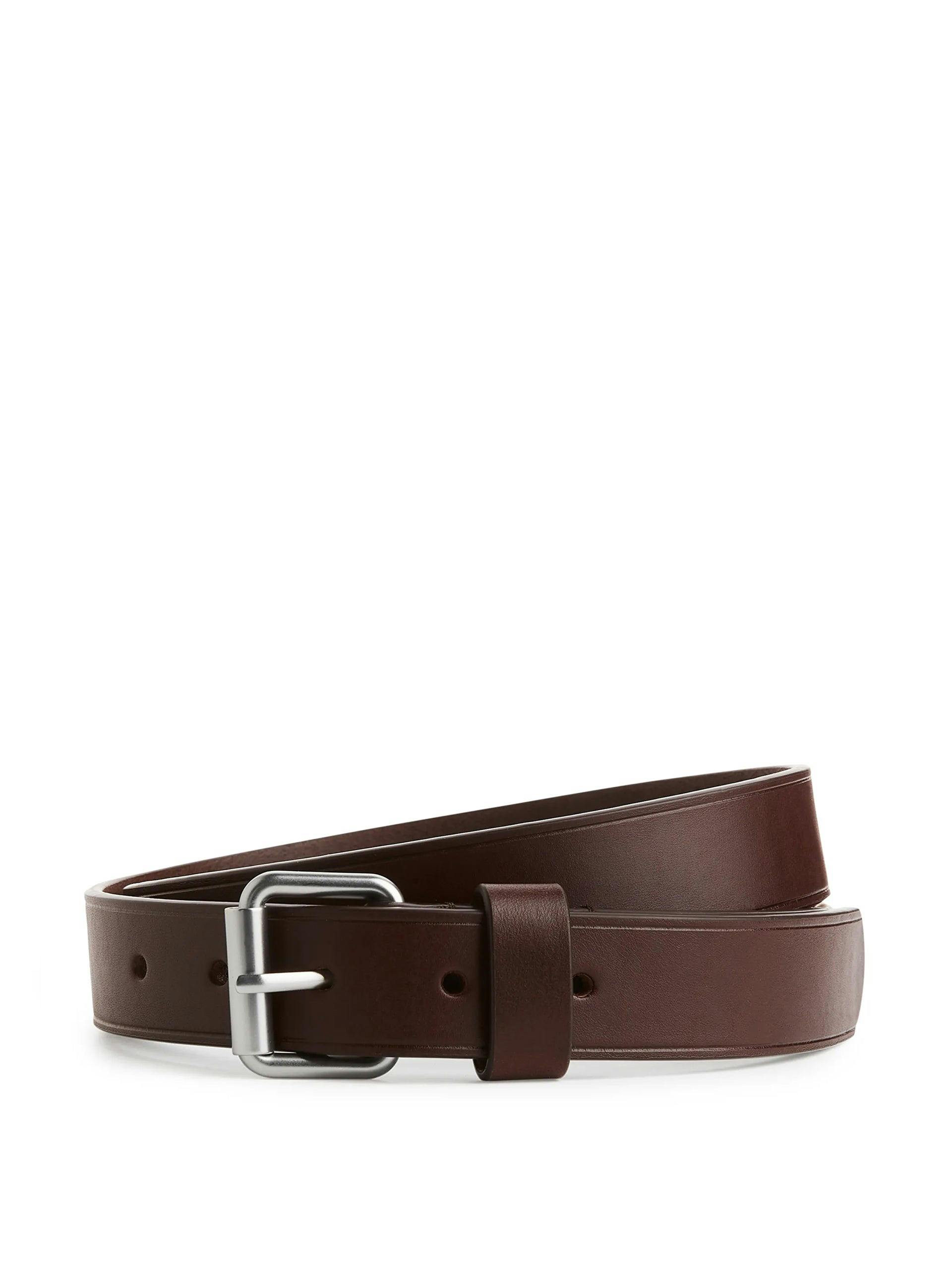 Brown slim leather belt