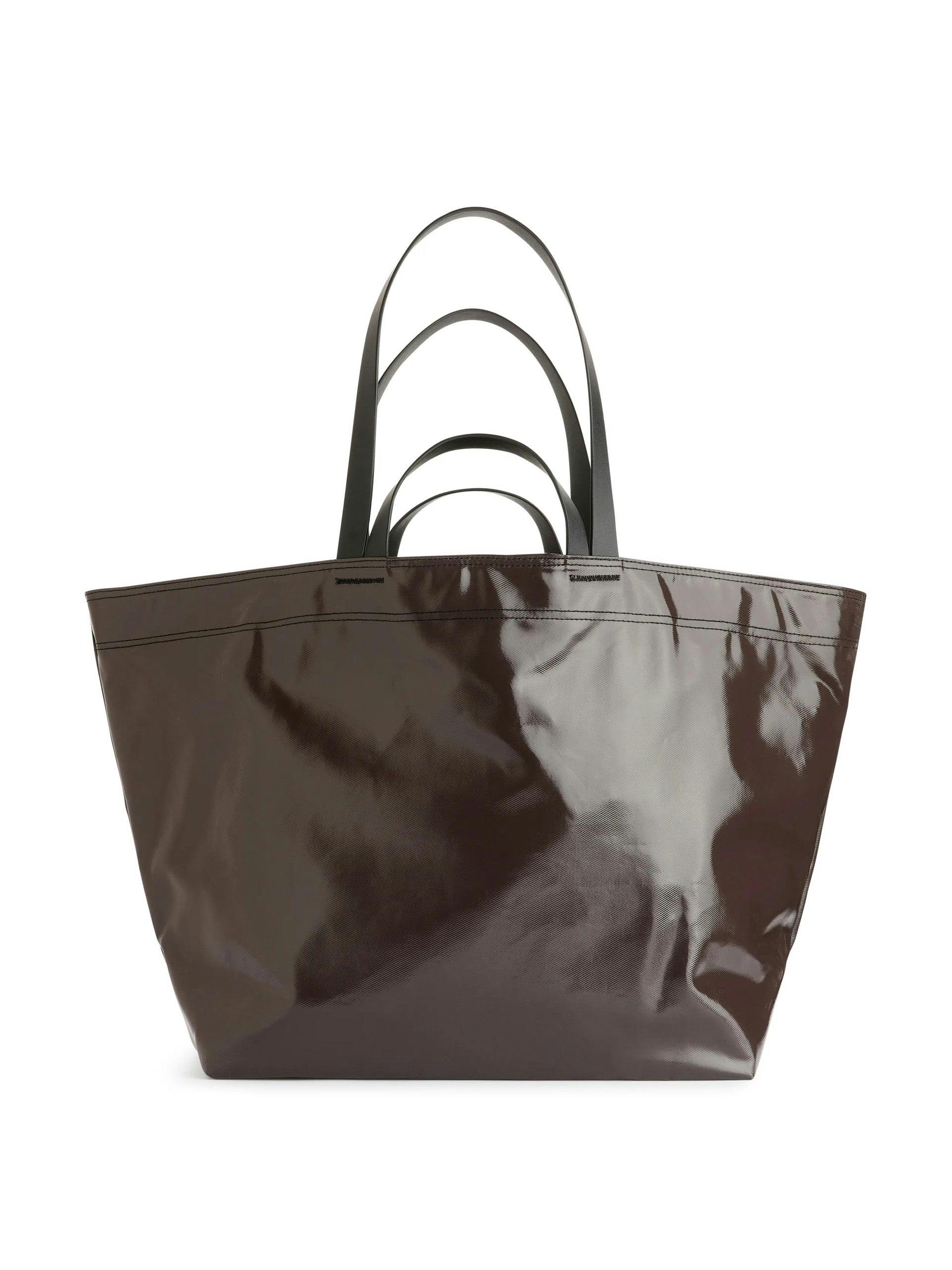 Dark brown coated canvas tote bag