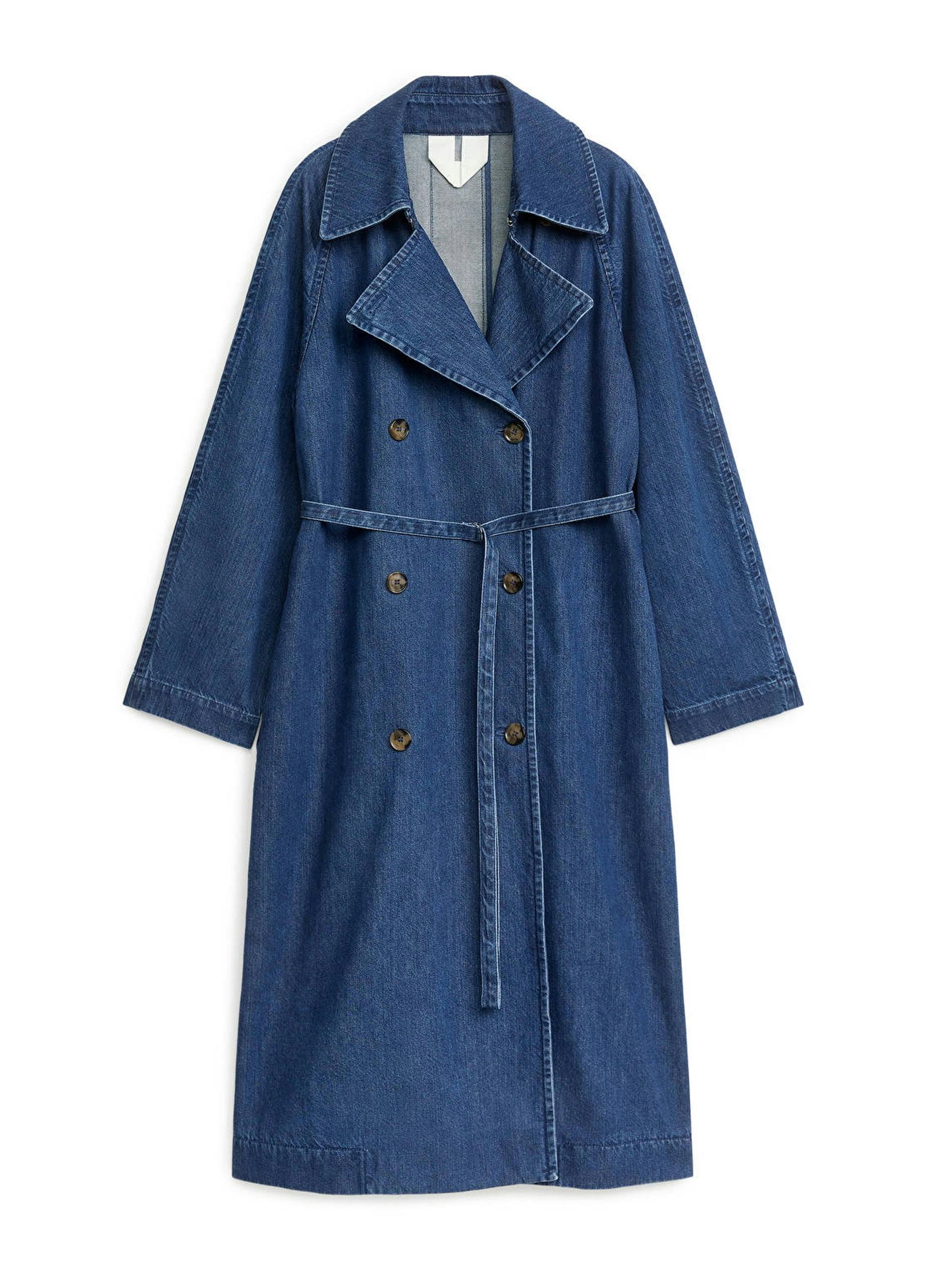 Blue denim trench coat