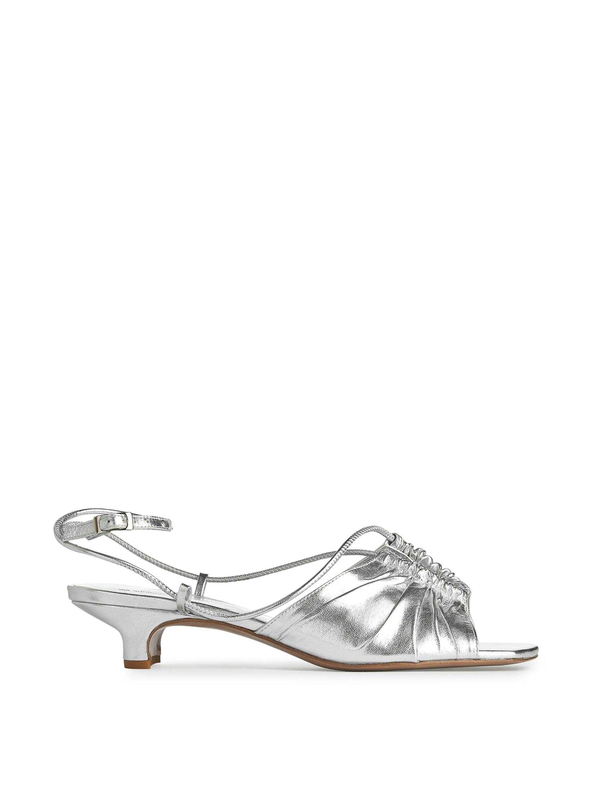 Square-toe silver leather sandals