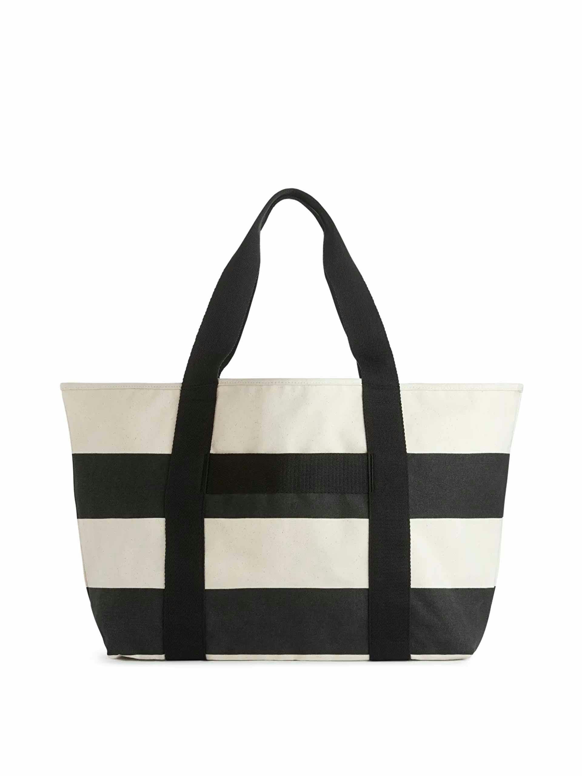 Large striped canvas tote bag
